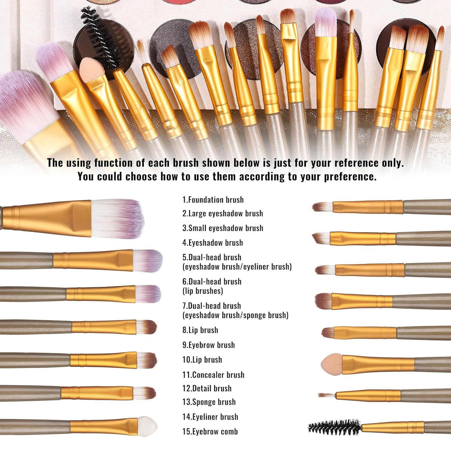 UCANBE Eyeshadow Palette with Brushes Makeup Sets, Pigmented Eye Makeup Pallet Holiday Gift Set, Goth Smokey Rosy Neutral Glitter Rainbow Eye Shadows & Contour Highlight Blush All-in-One Make Up Kit - Image 6