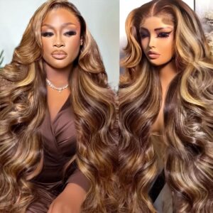 30 Inch Honey Blonde Wig Human Hair 200 Density Ombre 13x6 HD Lace Front Wigs Human Hair Body Wave Lace Front Wig Human Hair Pre Plucked Glueless Highlight Frontal Wigs Human Hair for Women