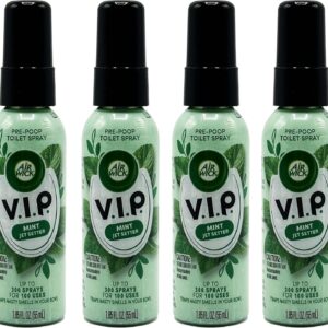 Air Wick V.I.P. Pre-Poop Toilet Spray, Mint Jet Setter, Travel Size, Neutralizes Odors, Contains Essential Oils, Fresh Mint Scent Bathroom Spray, 1.85 Oz (Pack of 4)