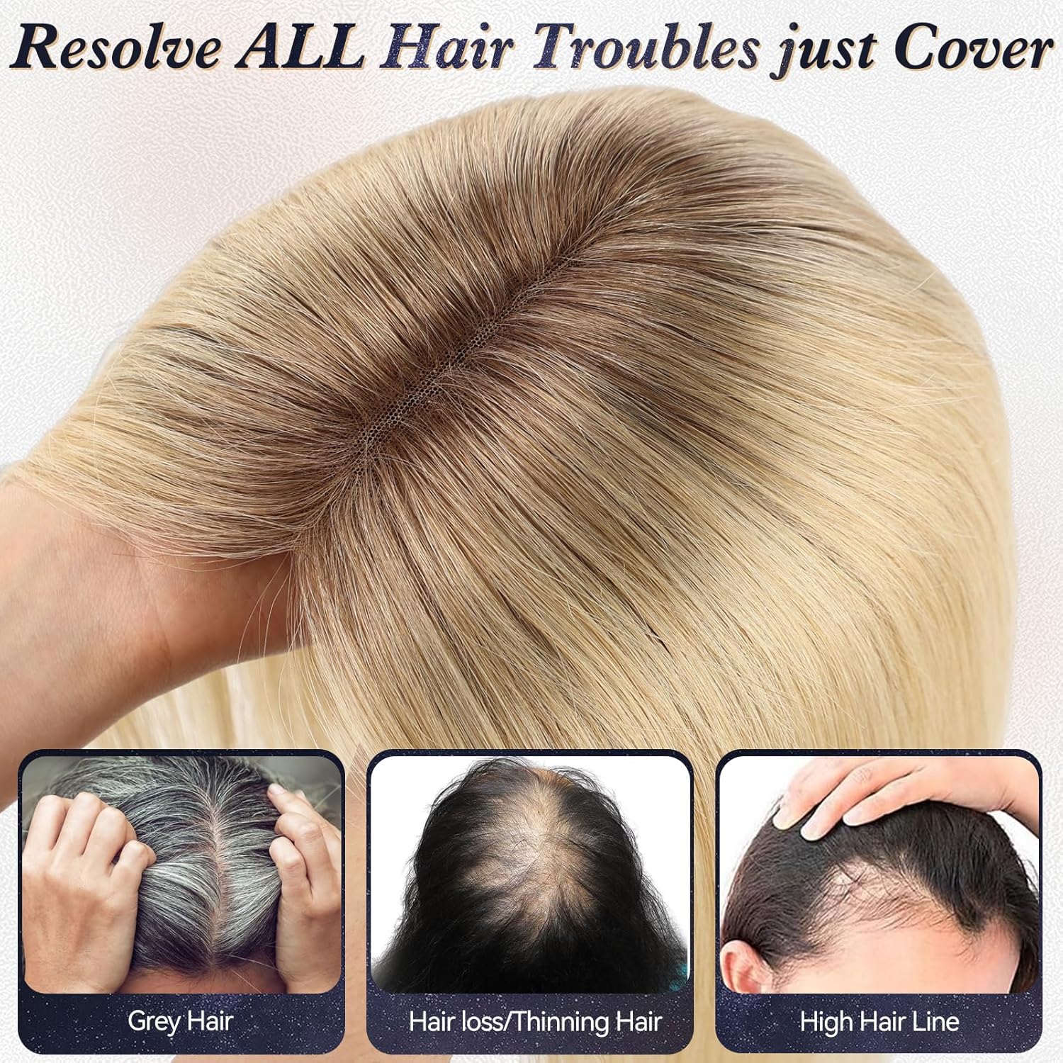 starluck 6x5 inch Lage Swiss Base SilkHug 14 Inch Real Human Hair Toppers,60 Gram, 100% Real Human Hair Toppers for Women with thinning (Ombre Blonde, with Bangs) - Image 3