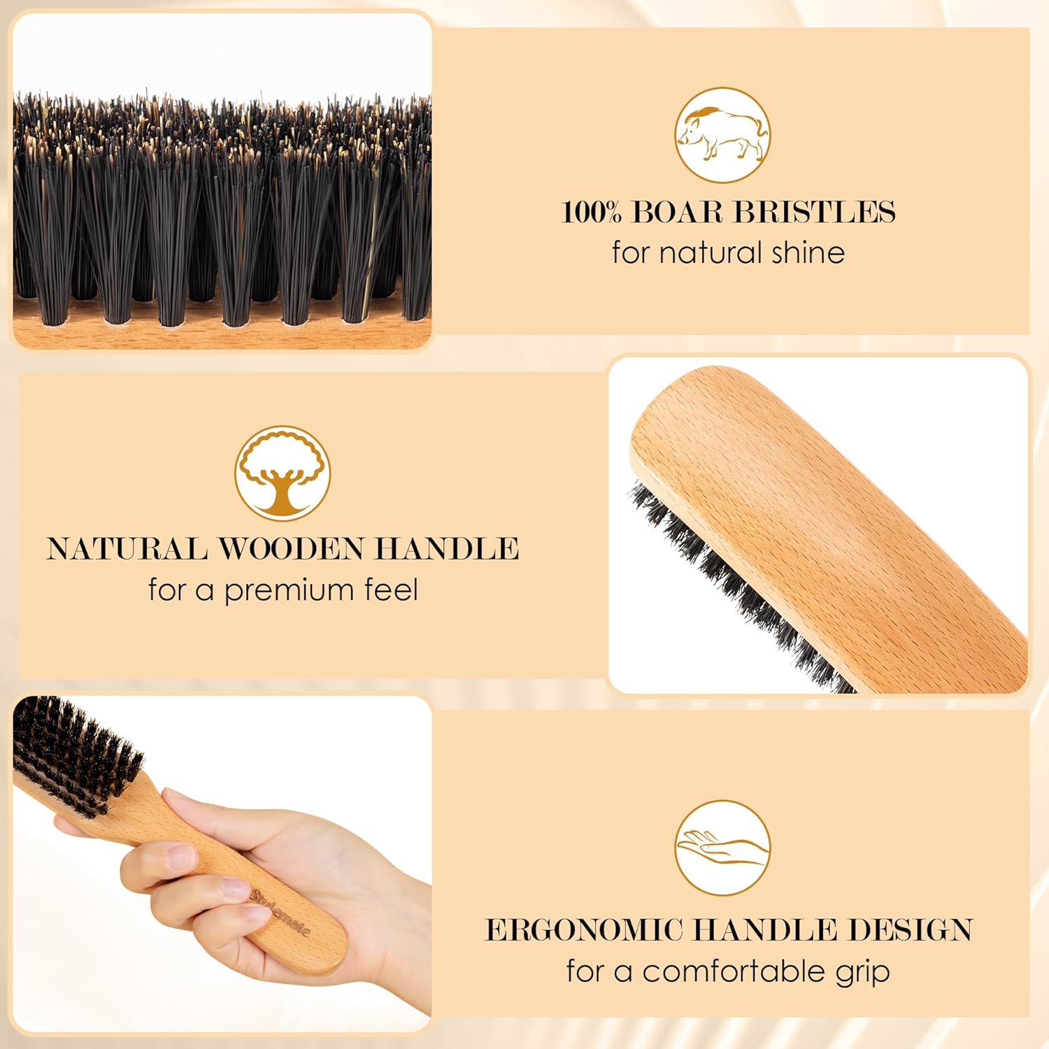All Ages Soft Boar Bristle Slick Back Hair Brush for Thin and Fine Hair - Image 5