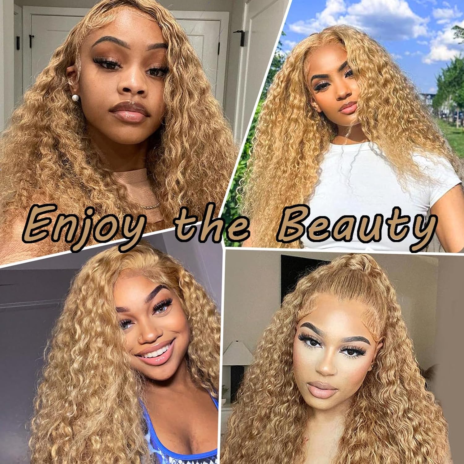 Honey Blonde Wig Human Hair, Deep Wave Lace Front Wigs Human Hair #27 Color Blonde Curly 13x6 Hd Lace Front Wigs Pre Plucked With Baby Hair Lace Frontal Wig 180% Density For Women(20inch) - Image 8