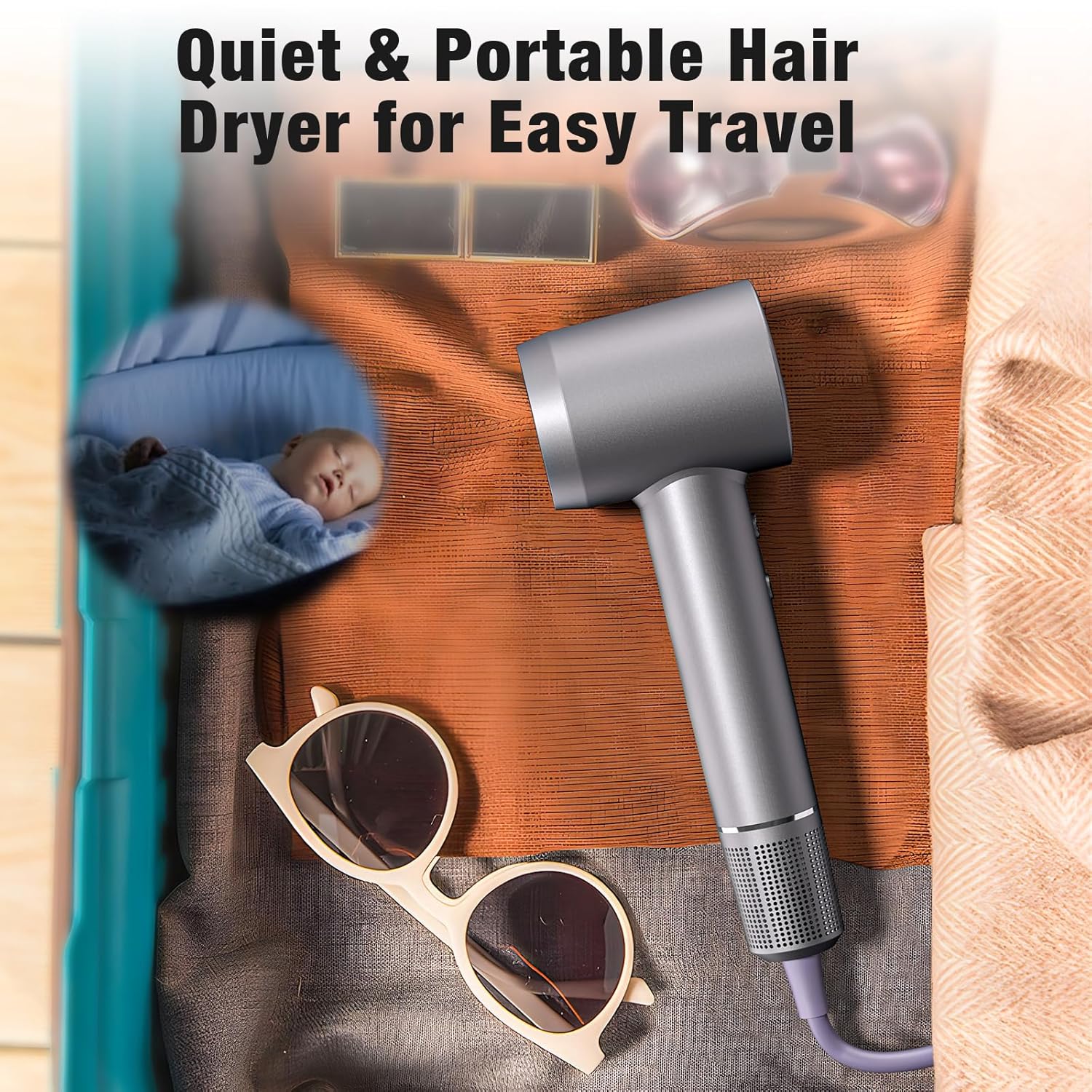 Hair Dryer, 160000 RPM Portable Professional Ionic Hair Dryer with 500 Million Negative Ions, Fast-Drying, Low Noise with Diffuser & Nozzle, Lightweight for Home and Travel - Image 6