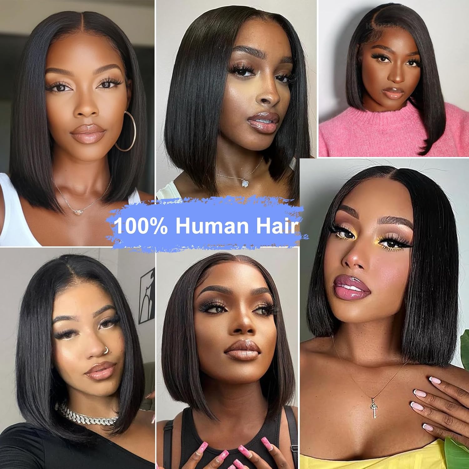 Bob Wig Human Hair 180% Density 13x4 HD Transparent Lace Front Wigs Human Hair Pre Plucked Short Bob Glueless Straight Wigs Human Hair for Women Natural Black 10 Inch - Image 3