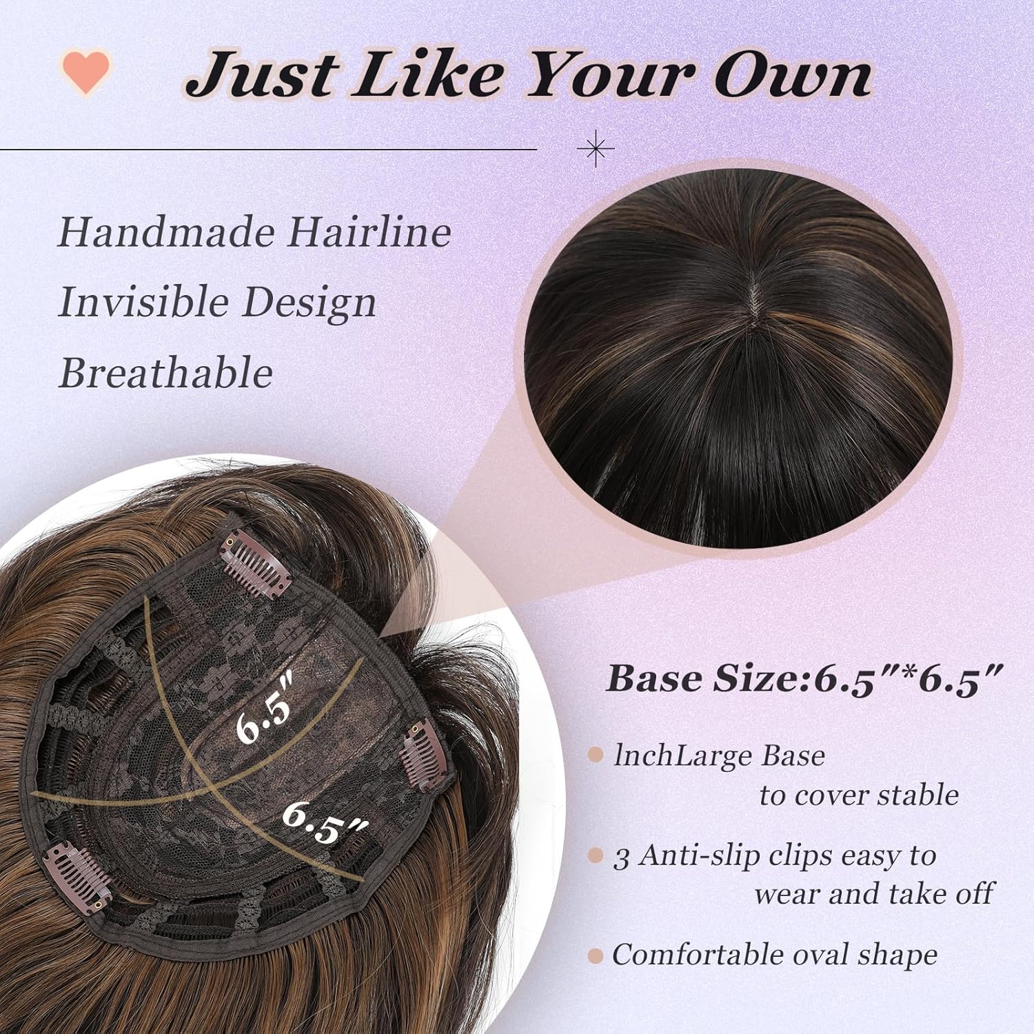 Hair Toppers for Women, 20 Inch Long Curly Wavy Hair Topper 360° 3D French Clip in Bangs (Dark Brown Mixed Chestnut, French Bangs) - Image 4