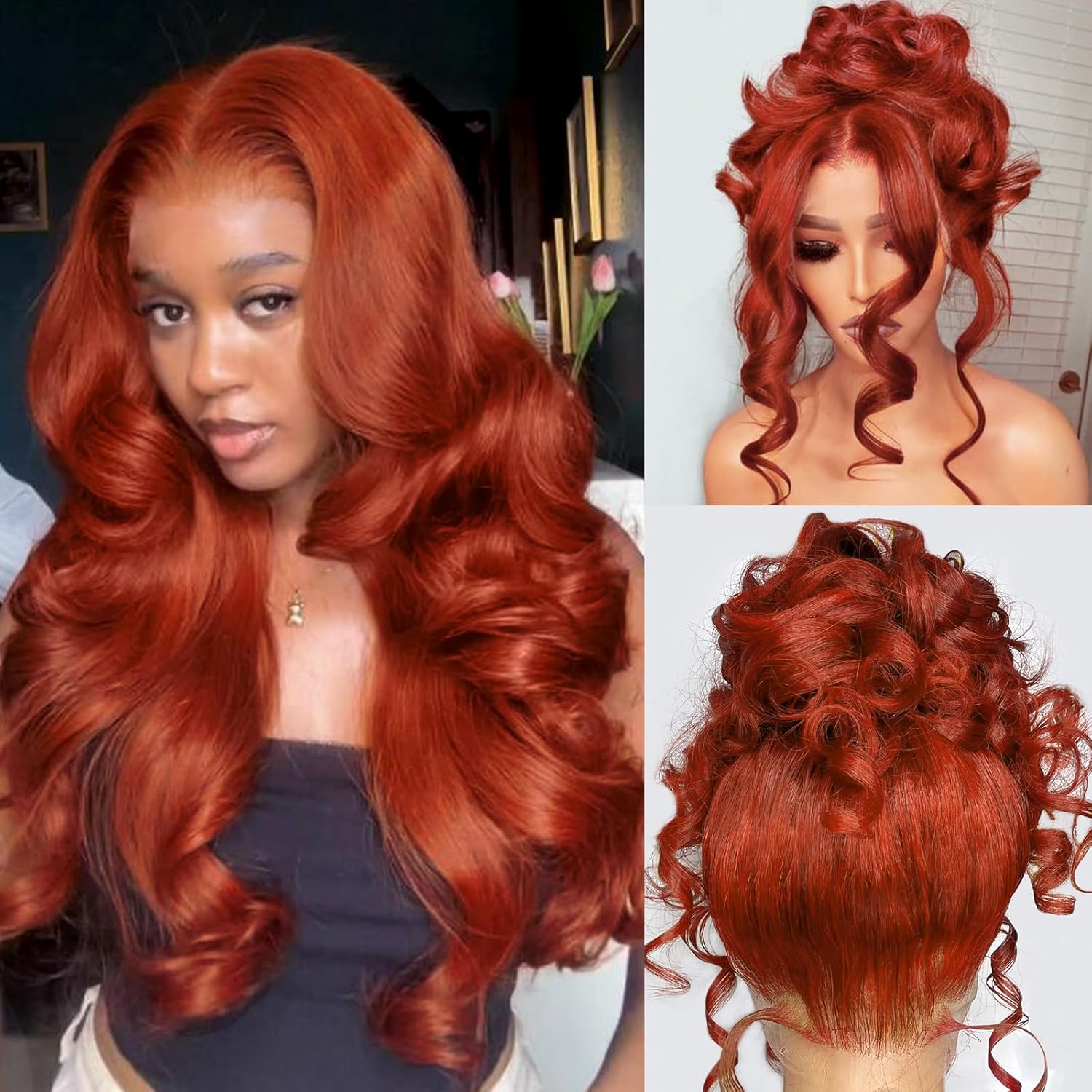 360 Reddish Brown Lace Front Wigs Human Hair 180% Density Copper Red Human Hair Lace Front Wig Pre Plucked 33# Auburn Brown Body Wave 360 Wig Ginger Brown Colored Wigs for Women 22" - Image 7