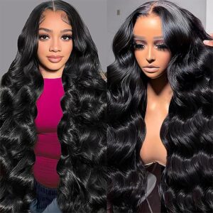 Body Wave Lace Front Wigs Human Hair 13x4 HD Lace Front Wigs Human Hair Pre Plucked with Baby Hair Frontal HD Lace Wigs 180% Density Black Human Hair Wigs for Women with Natural Hairline (24inch)
