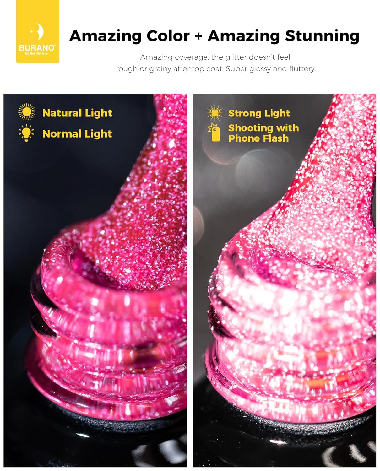 BURANO Reflective Gel Nail Polish, 7.3ml Reflective Diamond Nail Glitter Gel Polish, Sparkly Summer Color Gel Polish Holographic Glitters Shiny Gel Polish UV Lamp Required SZ9 - Image 5