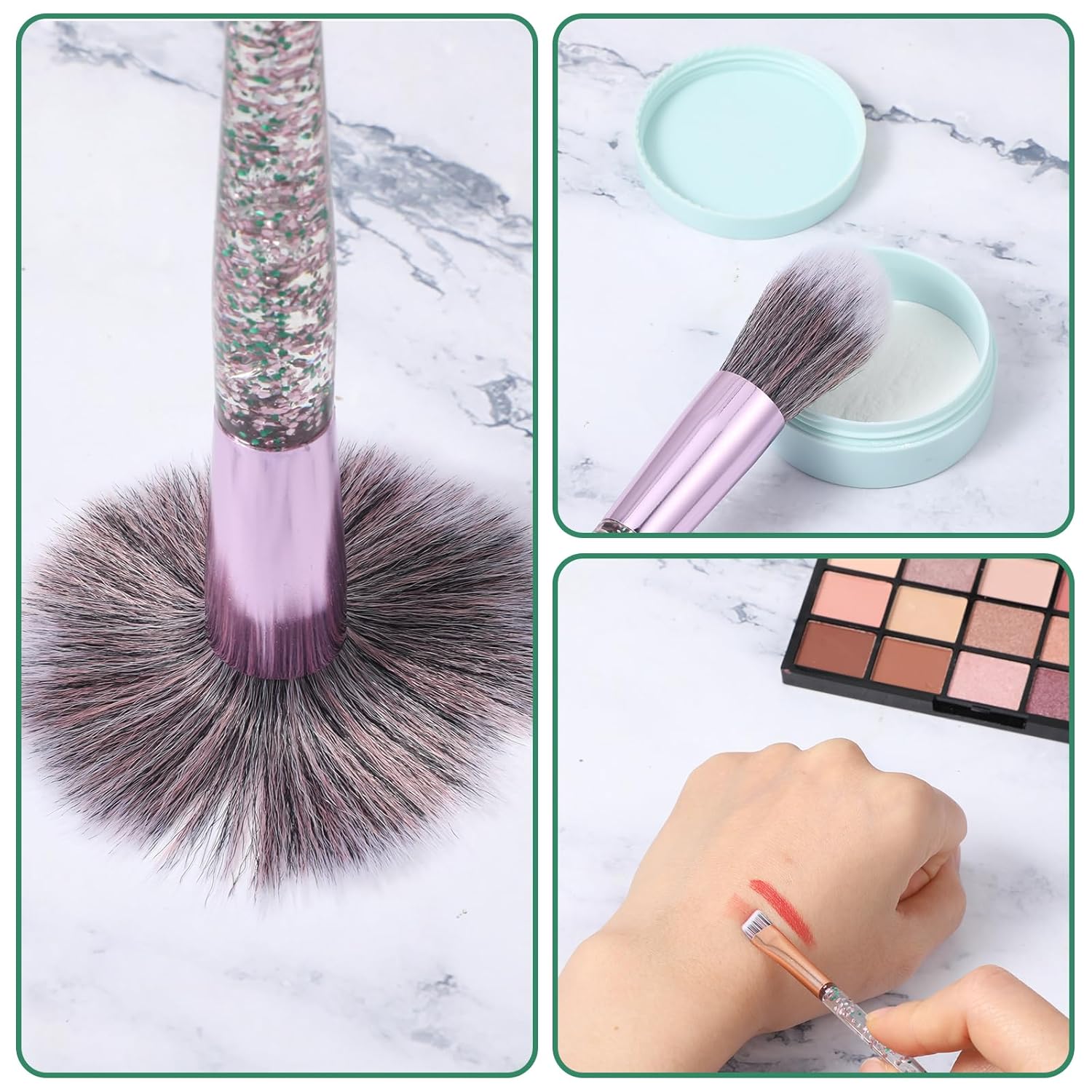 15Pcs Grey Makeup Brushes Set, Glitter Crystal Cute Makeup Brush Eye Shadow Brushes Kit Professional Face Foundation Concealer Liquid Make up Beauty Eyeliner Lip Cosmetic Brush Set for Women - Image 7