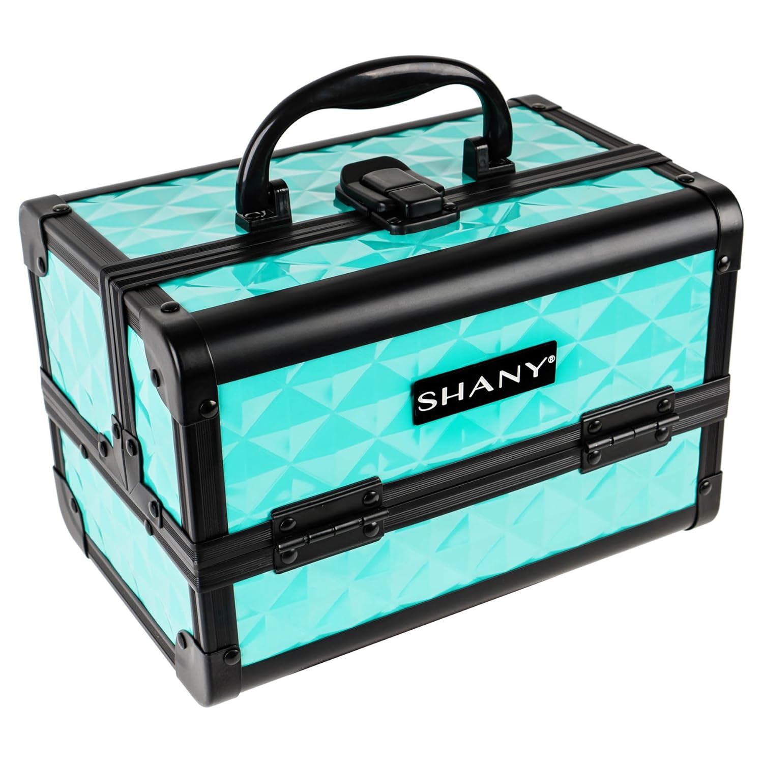 SHANY Chic Makeup Train Case Cosmetic Box Portable Makeup Case Cosmetics Beauty Organizer Jewelry storage with Locks, Multi trays Makeup Storage Box with Makeup Mirror - Turquoise - Image 4