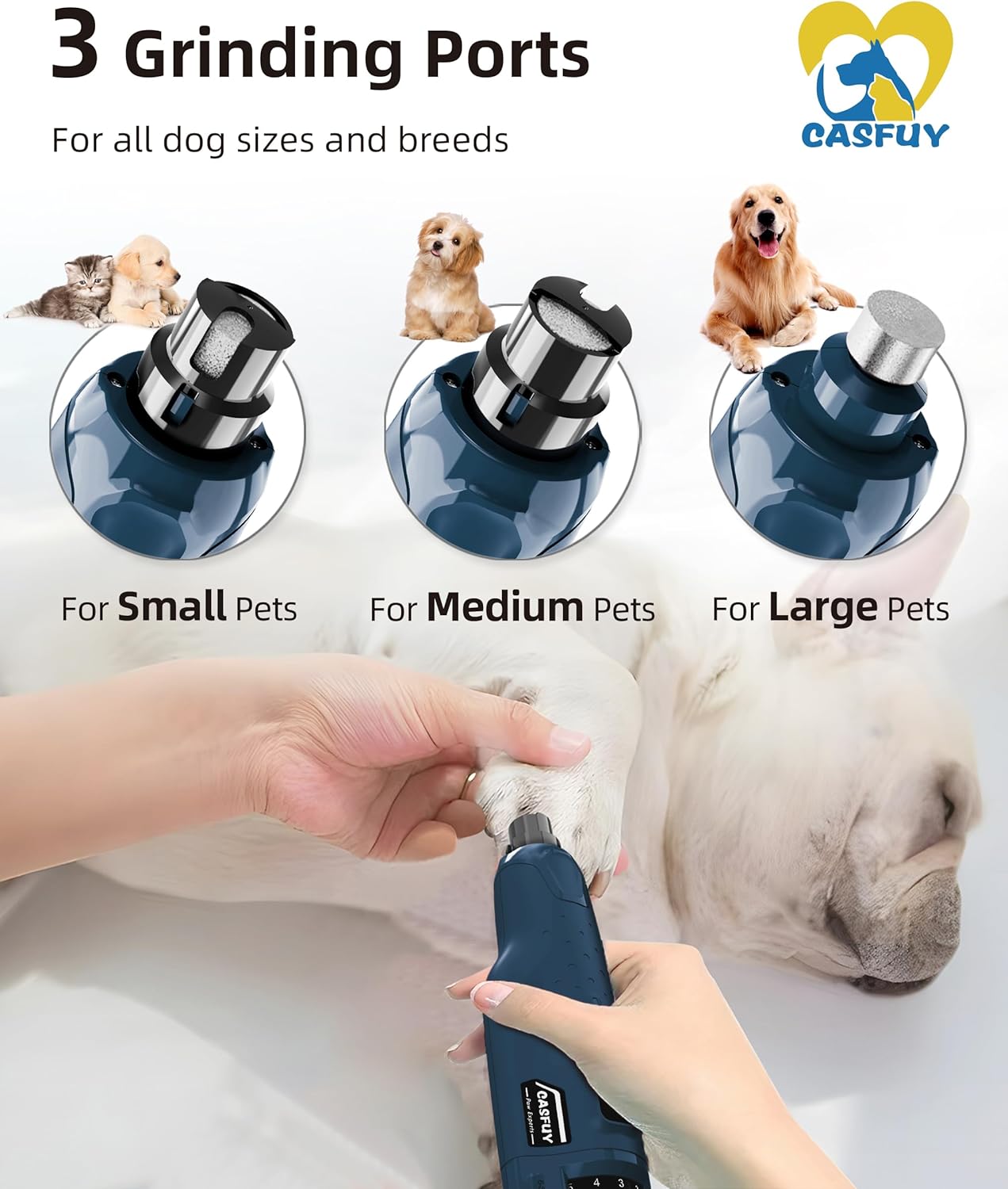 Casfuy Rechargeable 6-Speed Dog Nail Grinder with LED Lights for All Sizes - Image 3