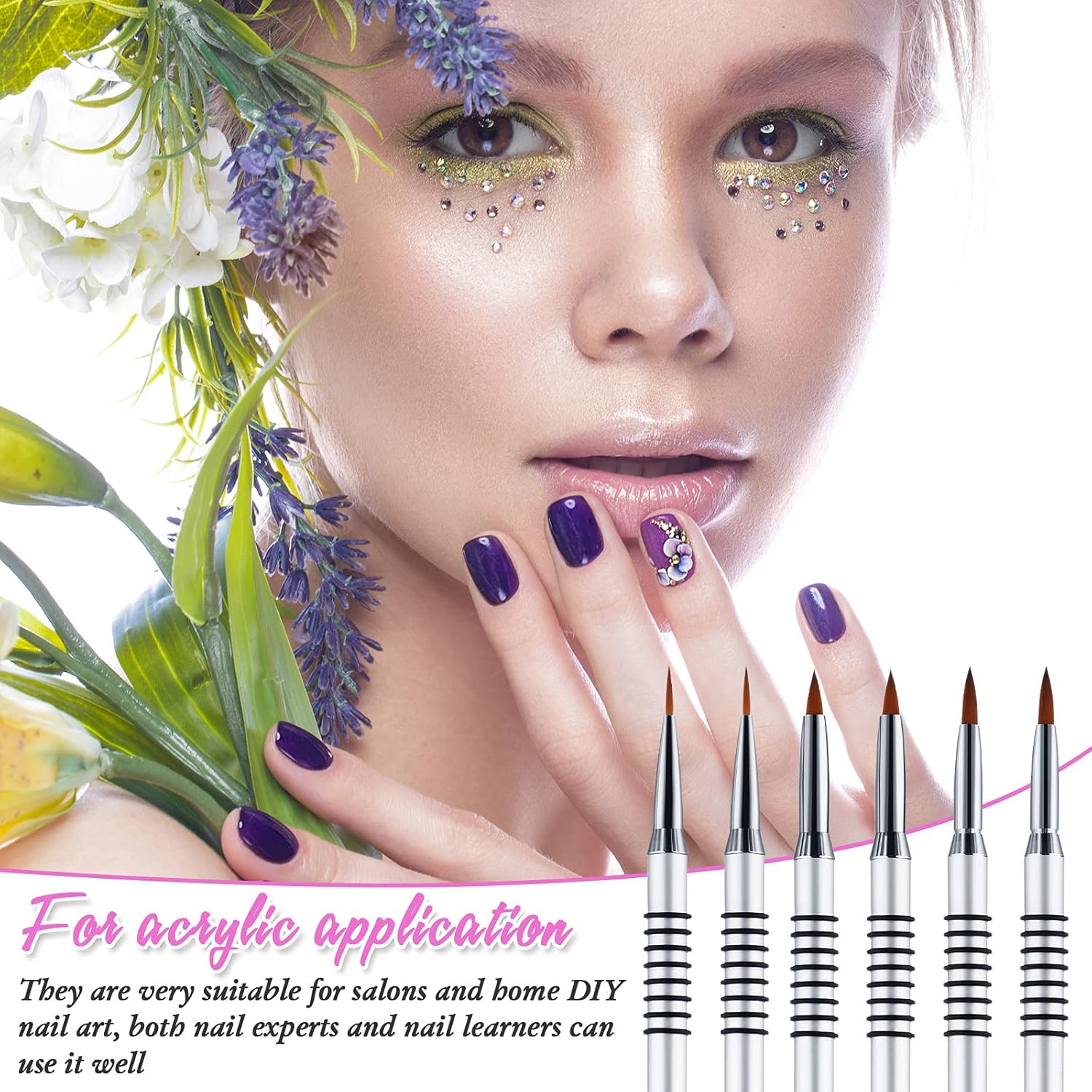 6 Pcs 3D Kolinsky Acrylic Nail Art Brush Set Acrylic Powder Sculpture Painting Brush pen Size 2/4/5 with Silver Metal Nonslip Grip Handle for 3D Nail Art Flower Design - Image 7