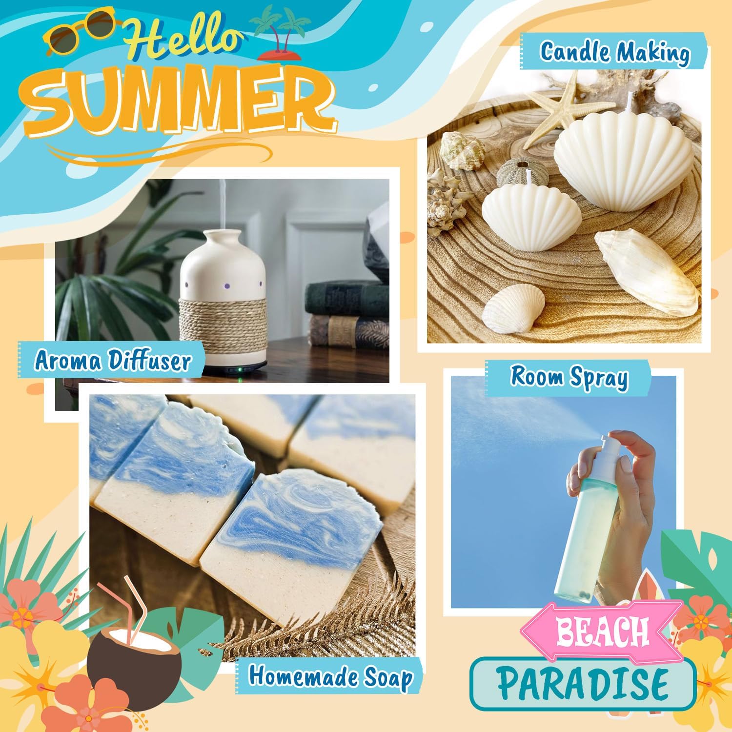 Beach Fragrance Oils Set, ARVIDSSON Summer Essential Oils for Diffuser - Beachy Breeze, Ocean Air, Pina Colada, Pink Sand, Sea Salt, Island Time, Tropical Scented Oil - Image 6
