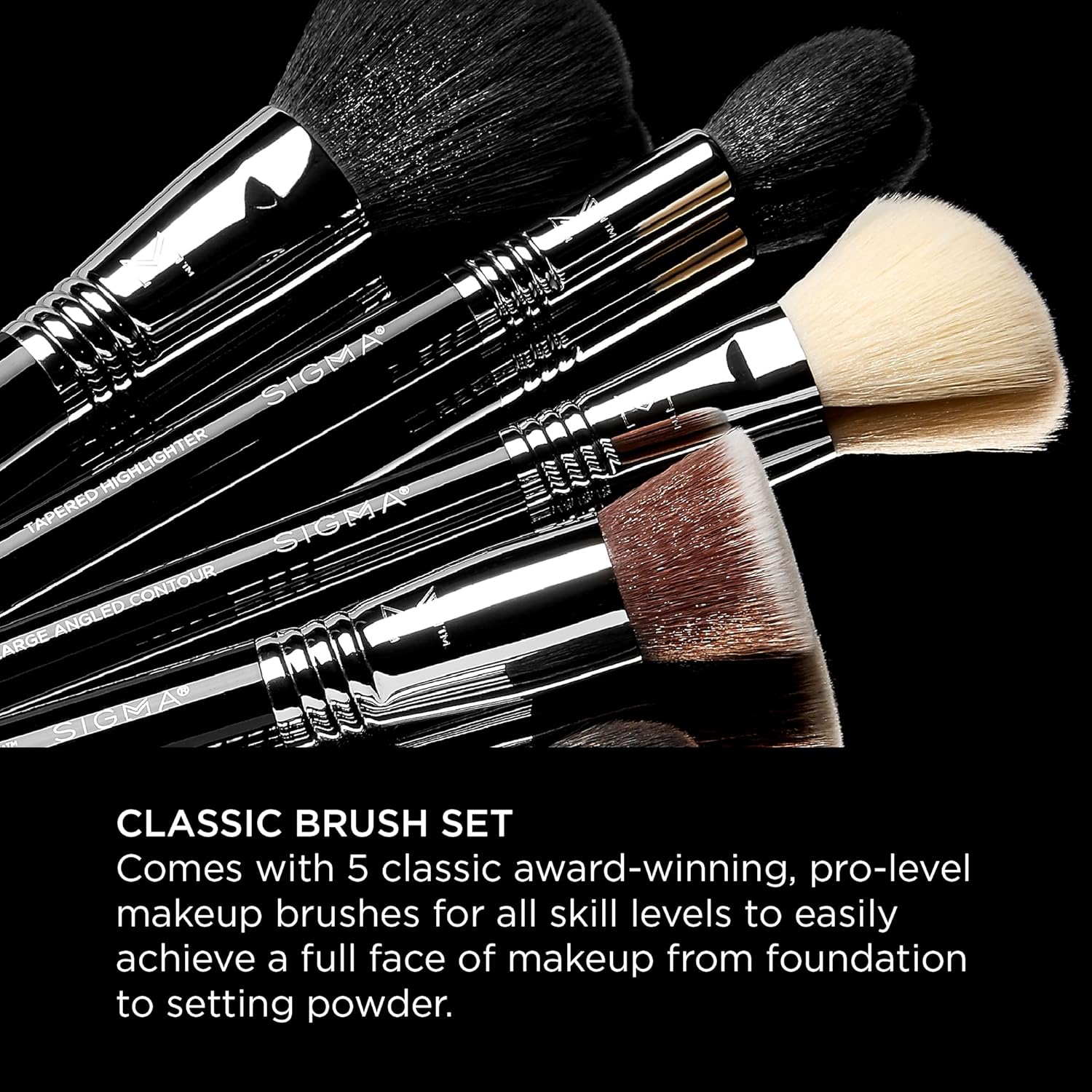 Sigma Beauty Makeup Brush Set – Set of 5 Classic Makeup Brushes for Full Face, Professional Makeup Brushes for Foundation, Concealer, Blush/Powder, Contour, and Highlight (5 pcs) - Image 3