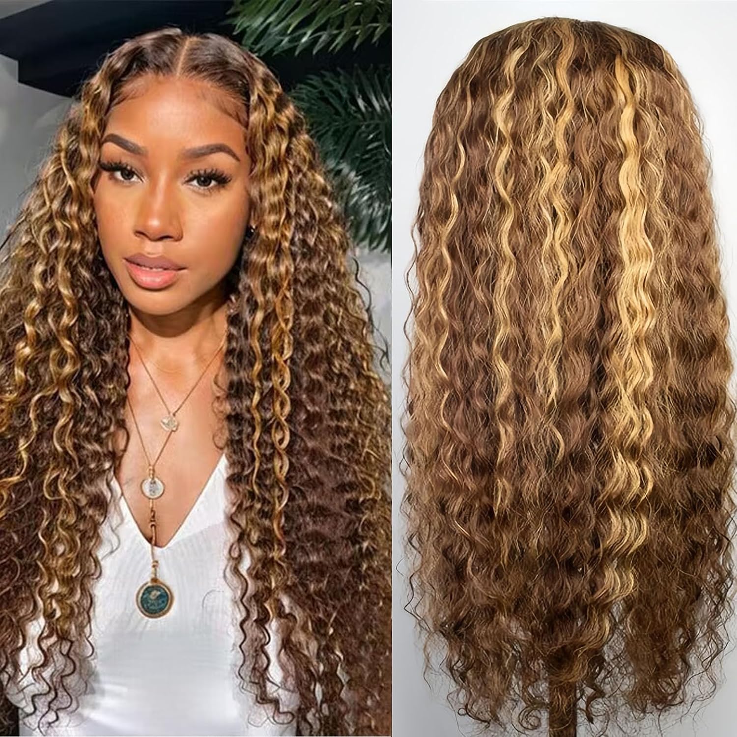 Highlight Ombre 4/27 Human Hair Wear and Go Glueless Wigs Deep Wave Curly Wet and Wavy Lace Front Pre Plucked Pre Cut 5x5 HD Lace Closure Wigs for Black Women (highlight ombre 4/27, 22 Inch) - Image 2
