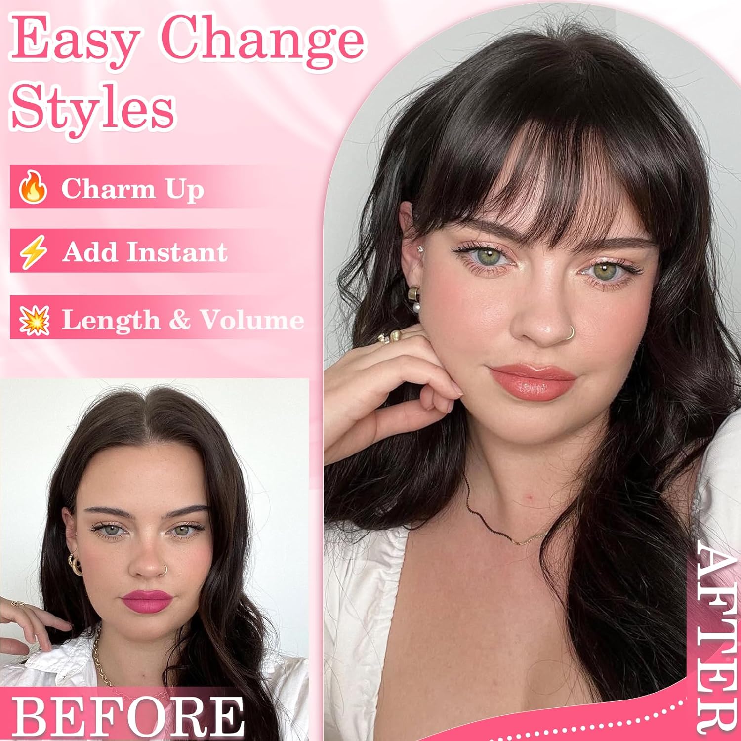Hair Toppers for Women Real Human Hair, Upgrade Base Seamless 360ยฐ Cover 3D Wispy Clip in Bangs Toppers Hairpieces for Women with Thinning hair Dark Brown Short Topper - Image 5