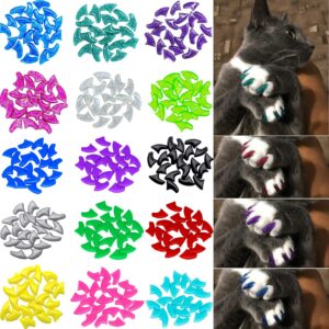 VICTHY 160pcs(16 Colors) Cat Nail Caps Cat Claw Caps Cat Nail Covers with Adhesives and Applicators (Medium)