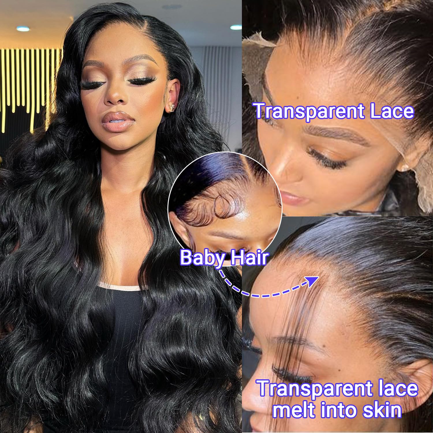 Body Wave Lace Front Wigs Human Hair Pre Plucked 13x4 HD Transparent Lace Frontal Glueless Wigs Human Hair Natural Hairline 180 Density Lace Front Wigs Bleached Knots 24 Inch - Image 2