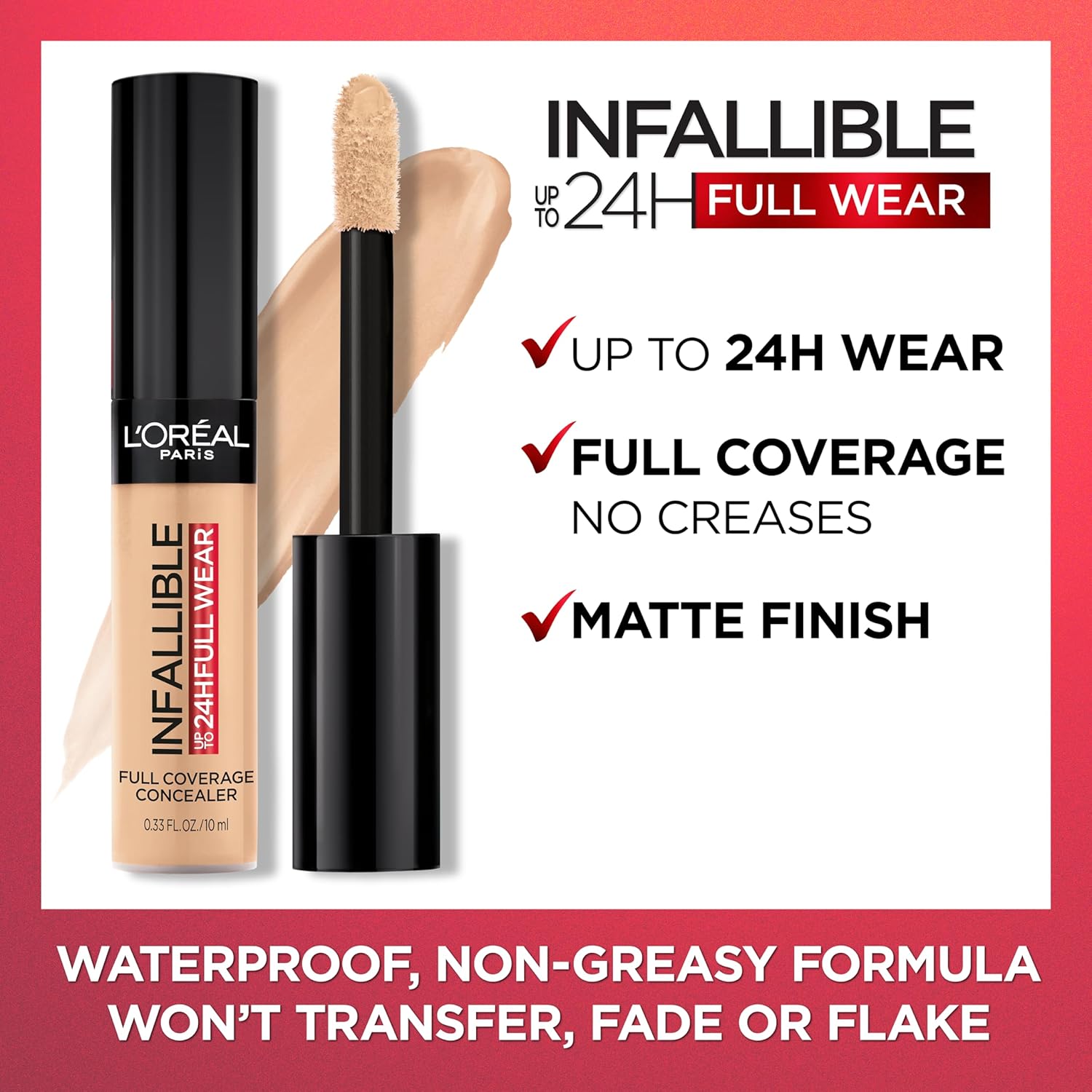 L'Oreal Paris Makeup Infallible Full Wear Waterproof Matte Concealer, Full Coverage, Ivory, 0.33 fl. oz. - Image 8