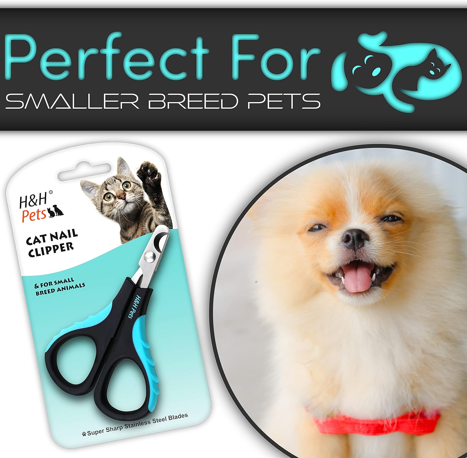 Cat Nail Clipper by H&H Pets - Professional Sharp Stainless Steel Claw Clipper Trimmer with Sturdy Non Slip Handles - for Cats & Small Animal at Home Grooming Accessories - Image 3