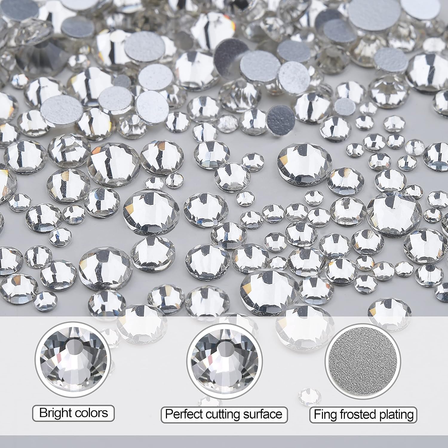 Nail Art Rhinestones Kit HUETFAT 2400pcs Nail Gems Crystal Clear Flatback Rhinestones Gems Stones, with Storage Organizer Box/Wax Pencil/Tweezers 6 Sizes (1.9-4.5 mm) for Nail Art Craft - Image 3