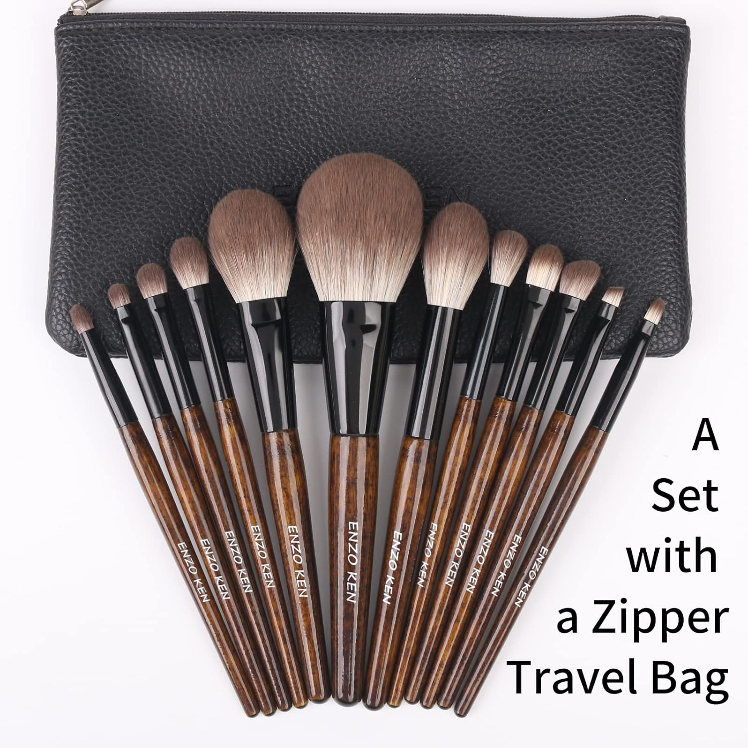 Natural Goat Hair Makeup Brush Set with Case, Natural Makeup Brushes, Natural Bristle Makeup Brushes, Natural Hair Makeup Brushes Set Professional, Walnut Cosmetic Brushes Makeup Set - MONI - Image 2
