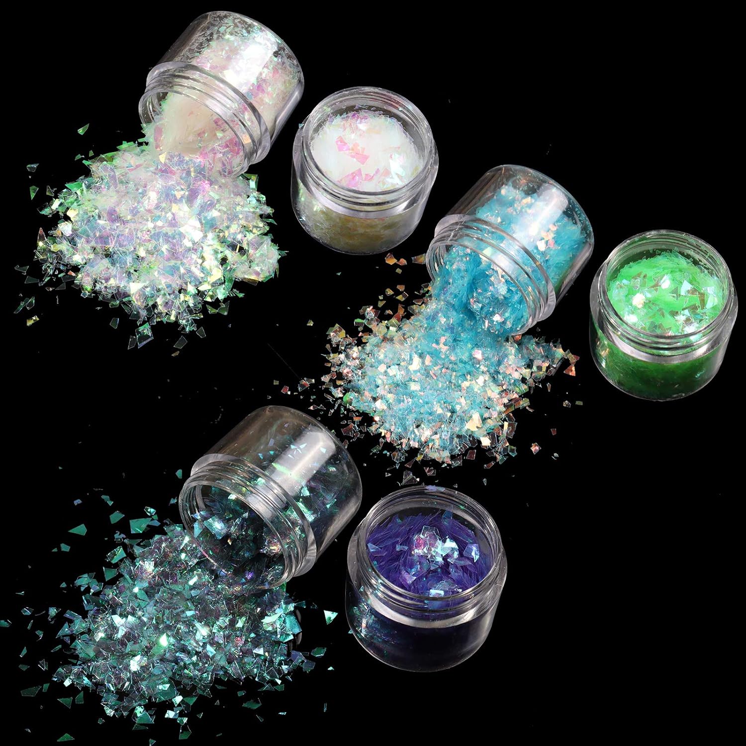 Allstarry 12 Colors Mermaid Nail Chunky Glitter Ultra-Thin Fluorescent Glass Paper Irregular Iridescent Sequin Flakes Glitters Sticker for Nails Art Decoration Hair Eyes Face Body DIY Craft - Image 4