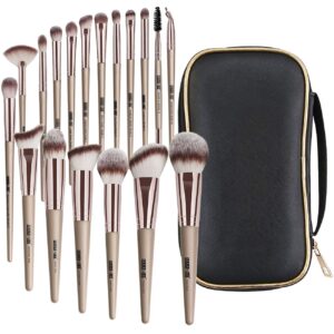 Makeup Brushes, 18 Pcs Professional Premium Synthetic Makeup Brush Set with Case, Foundation Kabuki Eye Travel Make up Brushes sets (Champagne Gold)