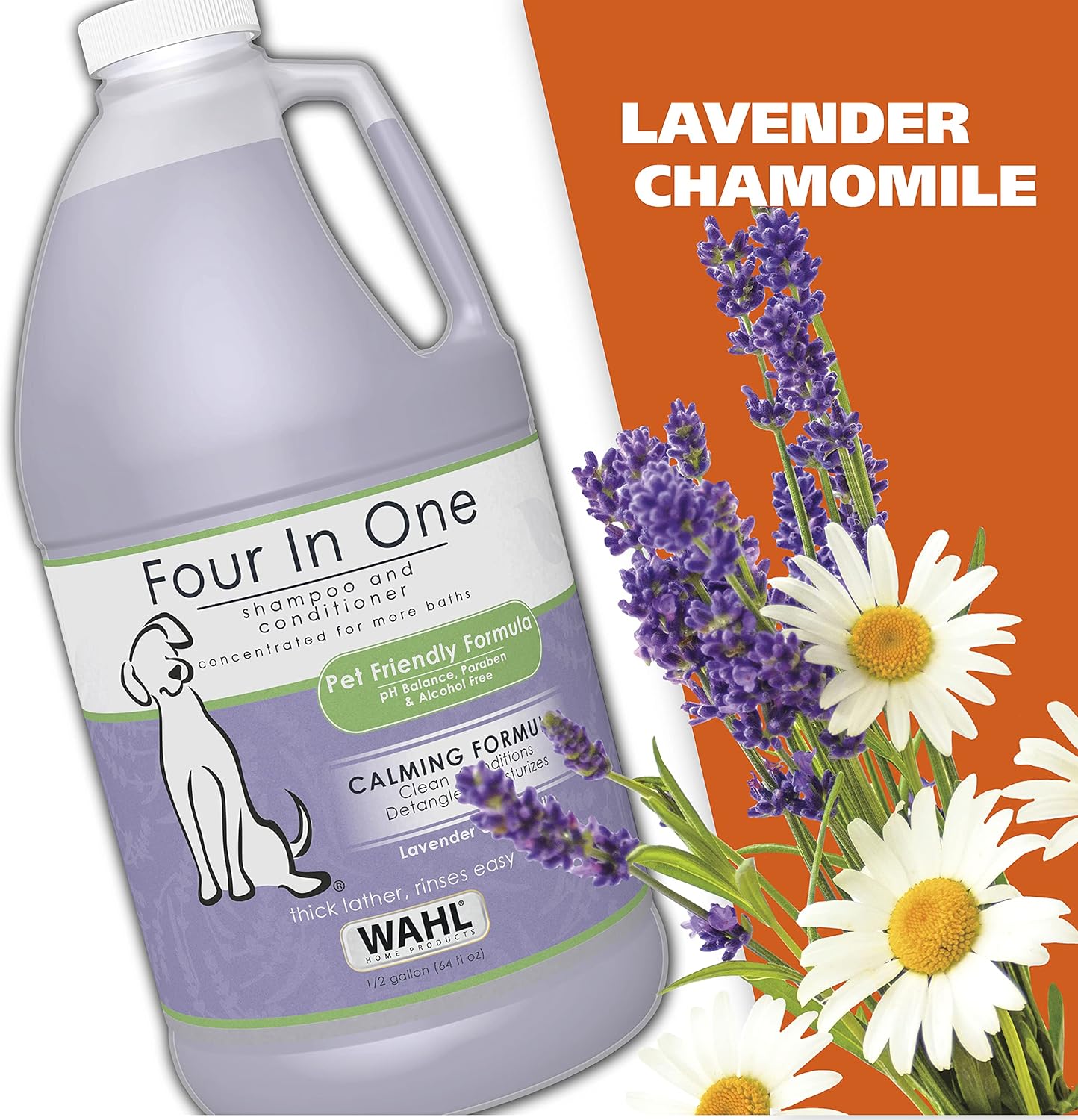 Wahl USA 4-in-1 Calming Pet Shampoo for Dogs โ Cleans, Conditions, Detangles, & Moisturizes with Lavender Chamomile - Pet Friendly Formula โ 64 Oz - Model 821000-050 - Image 5