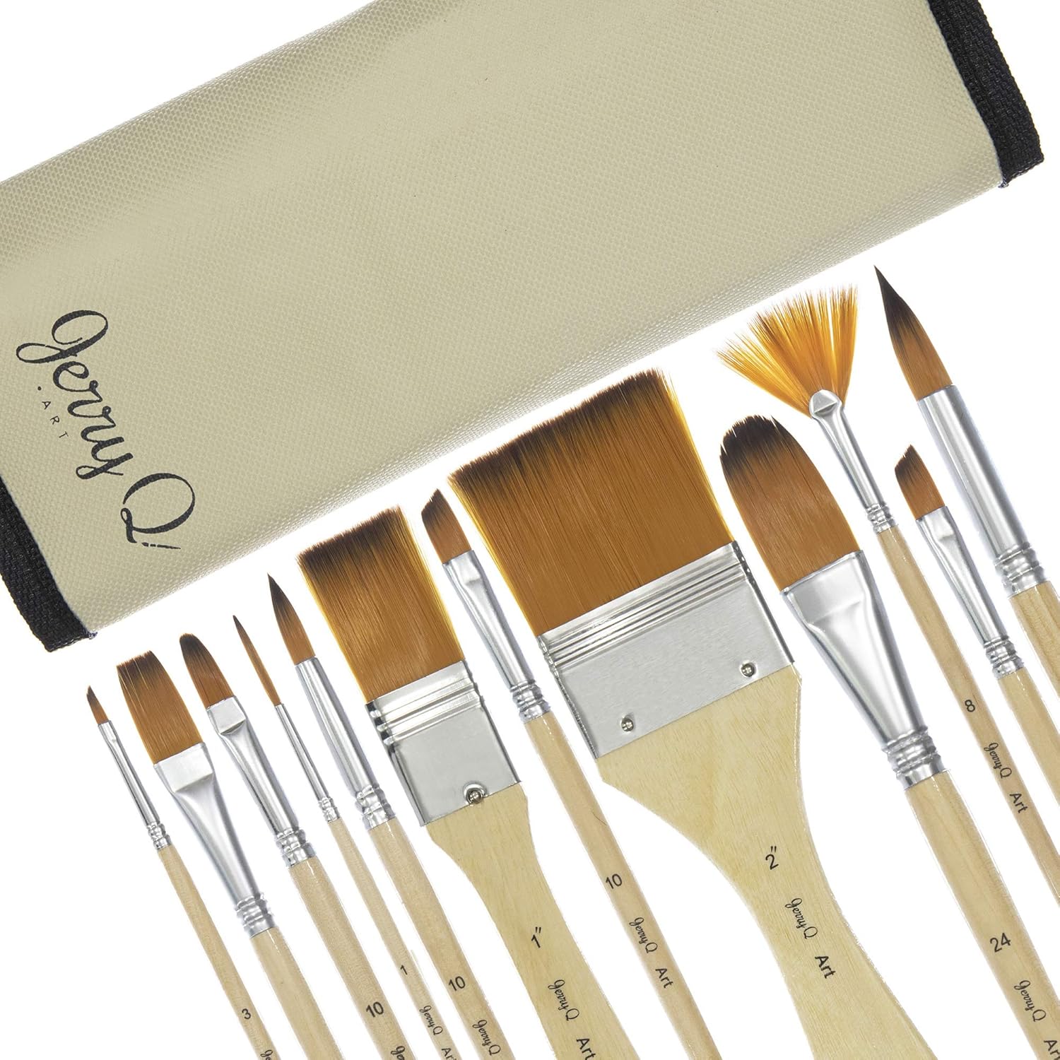 24 Pcs Artist Paint Brush Set with Free Carry Pouch for Watercolor, Acrylic, Oil and All Media, Suitable for Canvas, Paper, Ceramic, Golden Nylon Hair, Wood Handles JQ-B24 - Image 6