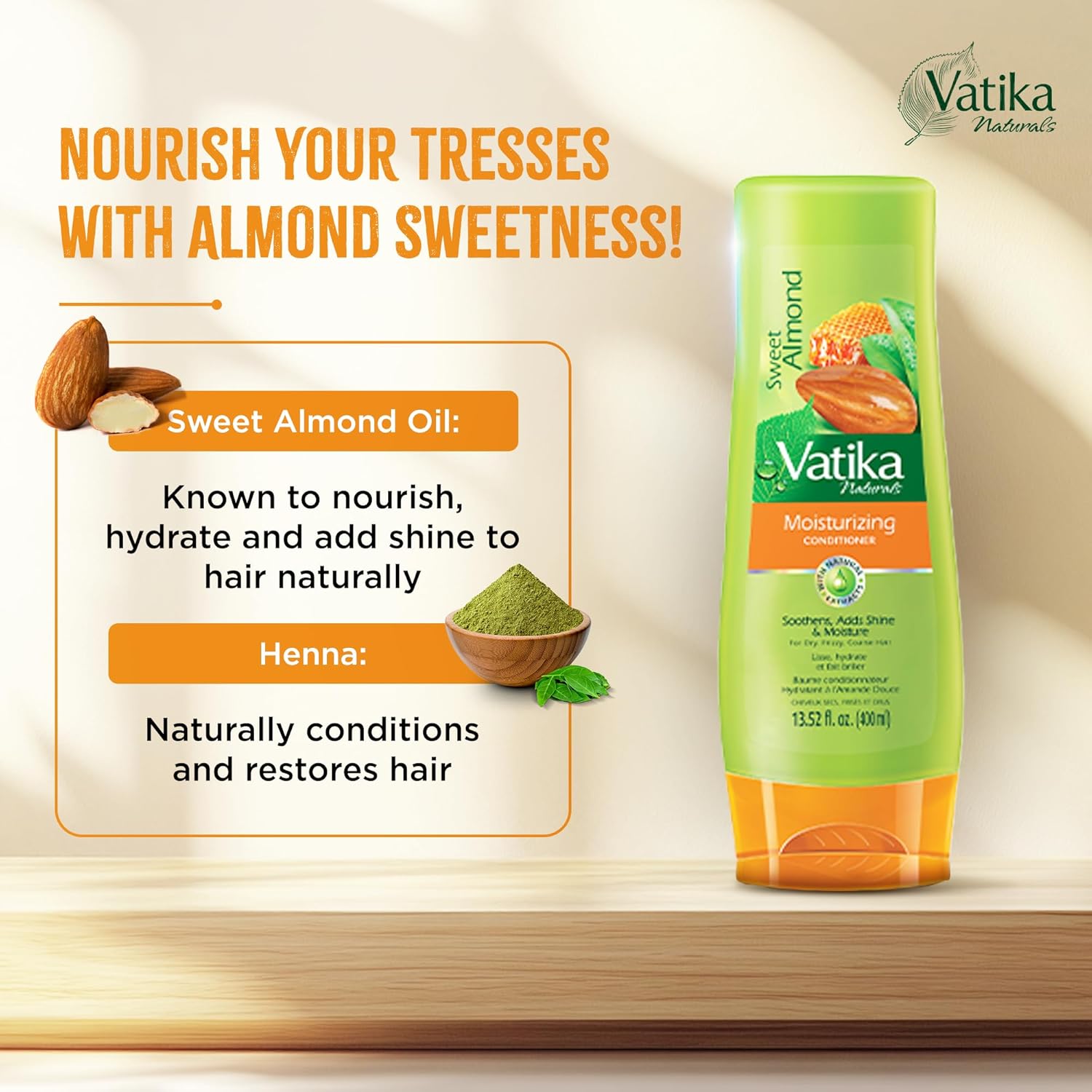 Vatika Naturals Sweet Almond Shampoo Conditioner Combo 400ml Frizzy Hair Repair - Image 5