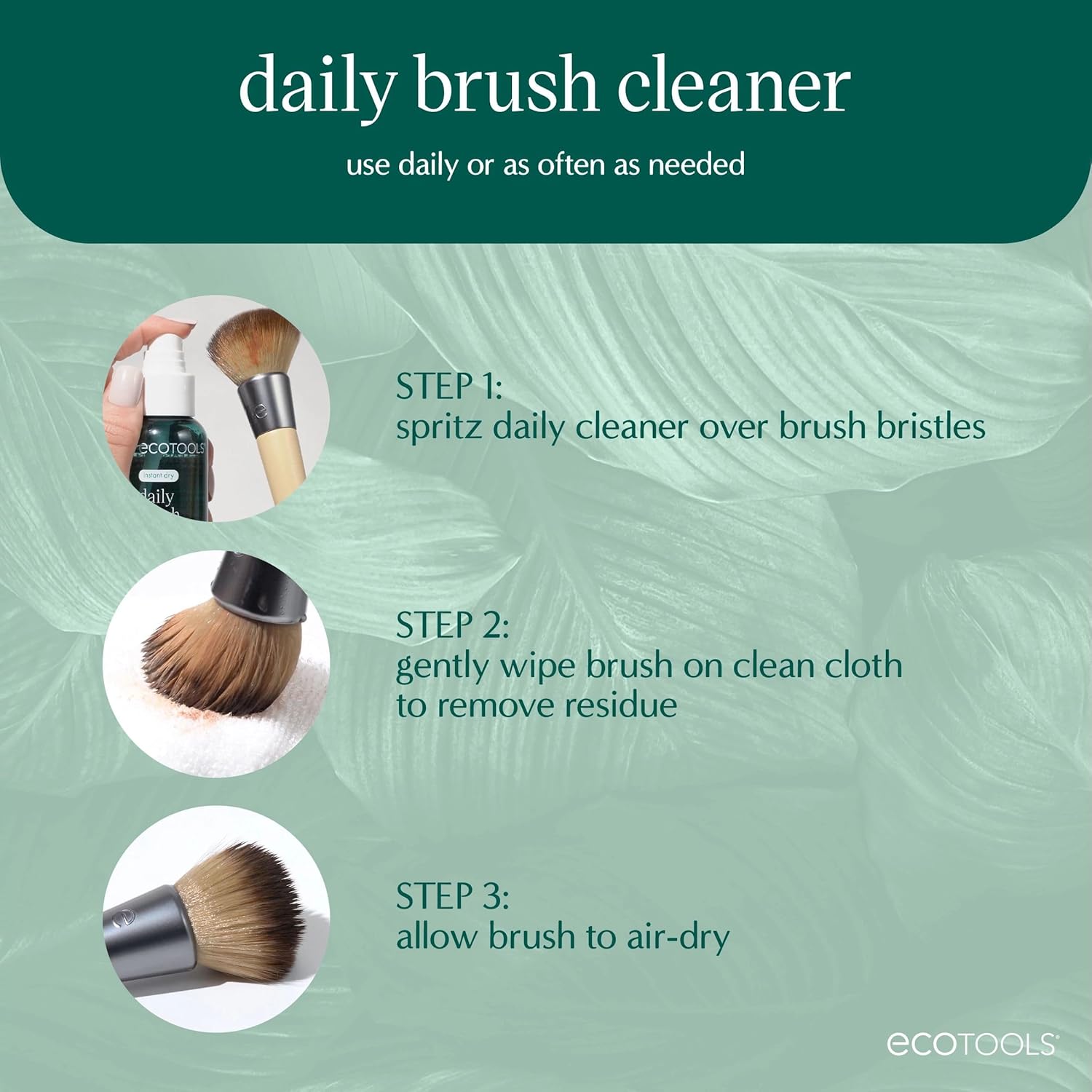 EcoTools Daily Makeup Brush Cleanser Spray, Quick Drying, Fragrance Free & Dermatologist Tested, Travel Size, TSA Approved, Cruelty-Free & Vegan 3 fl oz./89 ml. Bottle - Image 4