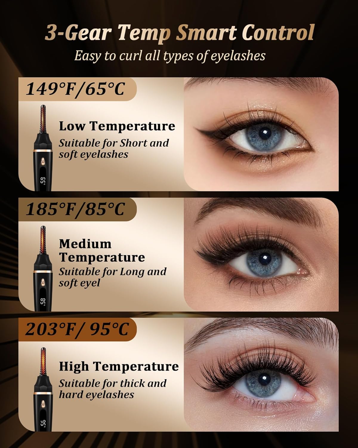Heated Eyelash Curlers - Eye Lash Curler Heat with Eyelash Comb - Electric Eyelash Curler - Rizador De Pestañasey LED Display 3 Temp Settings USB Charge Natural Curling 24H for Women Makeup Tool Gifts - Image 5