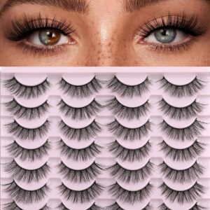 False Eyelashes 14mm Faux 3D Mink Lashes Natural Look Cat Eye Wispy Lashes Pack by Kiromiro, 14 Pairs