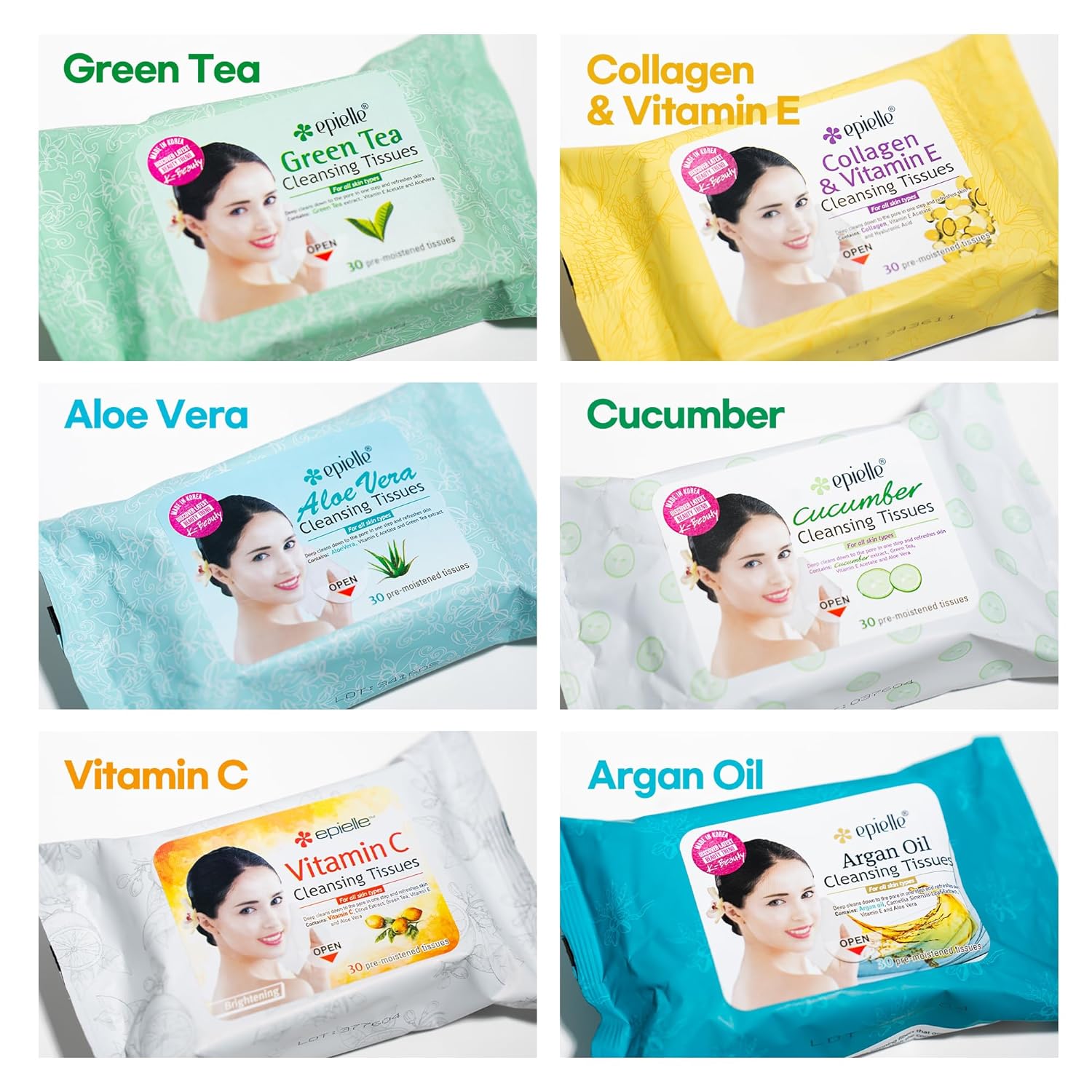 Epielle Argan Oil Makeup Remover Cleansing Wipes Tissue | Gentle for all Skin Types | Daily Facial Cleansing Towelettes | Removes Dirt, Oil, Makeup (Pack of 6) - Image 8