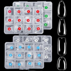 ELLEWIN 1000PCS Nail Tips Clear False Nails Full Cover for Acrylic Nails Kit 10 Sizes 4 Shapes Long Almond Square Coffin Oval Pre-Shape for Salon Home DIY Gifts