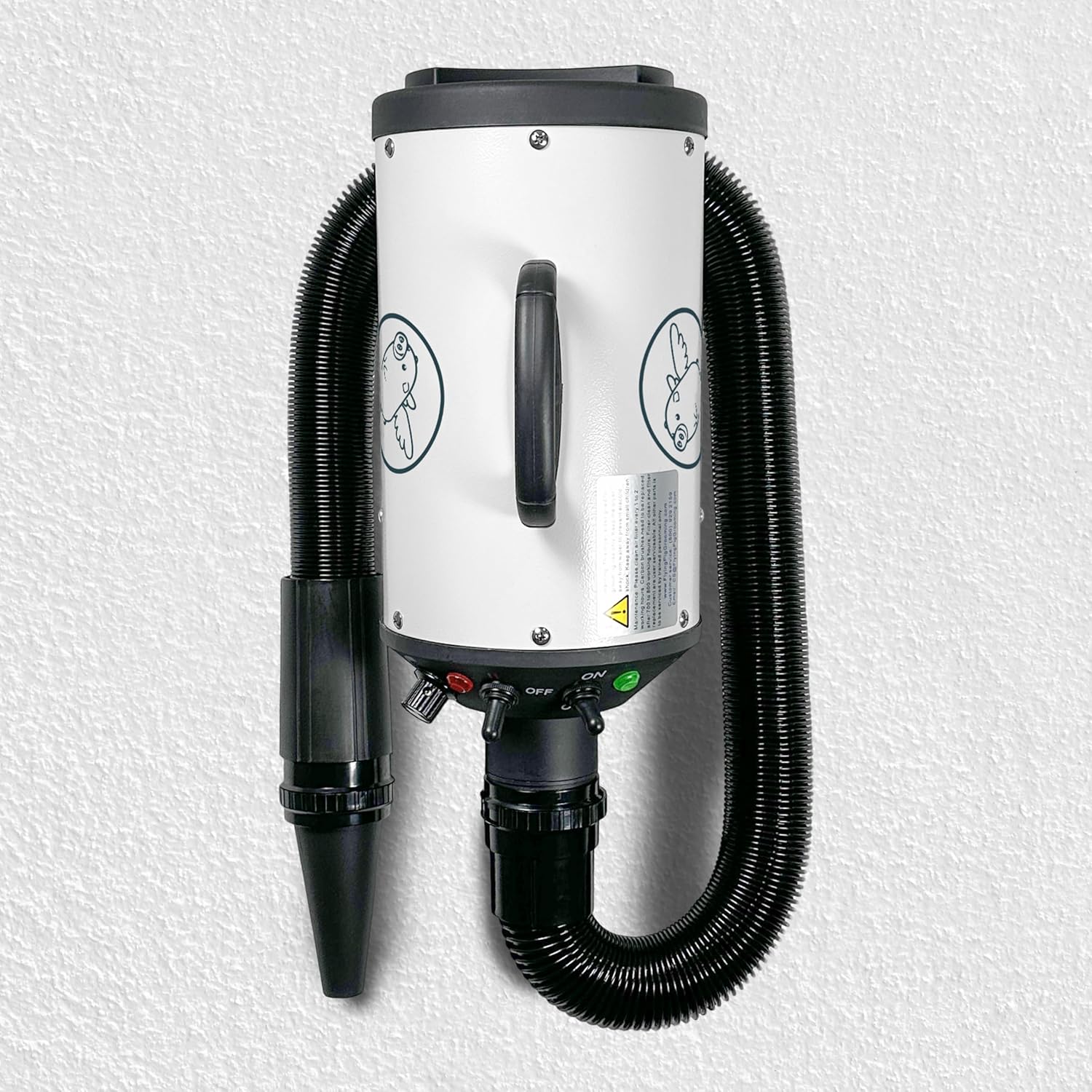 Flying Pig High Velocity Dog Pet WallMount Grooming Dryer w/Heater (White w/Teal Logo) - Image 2