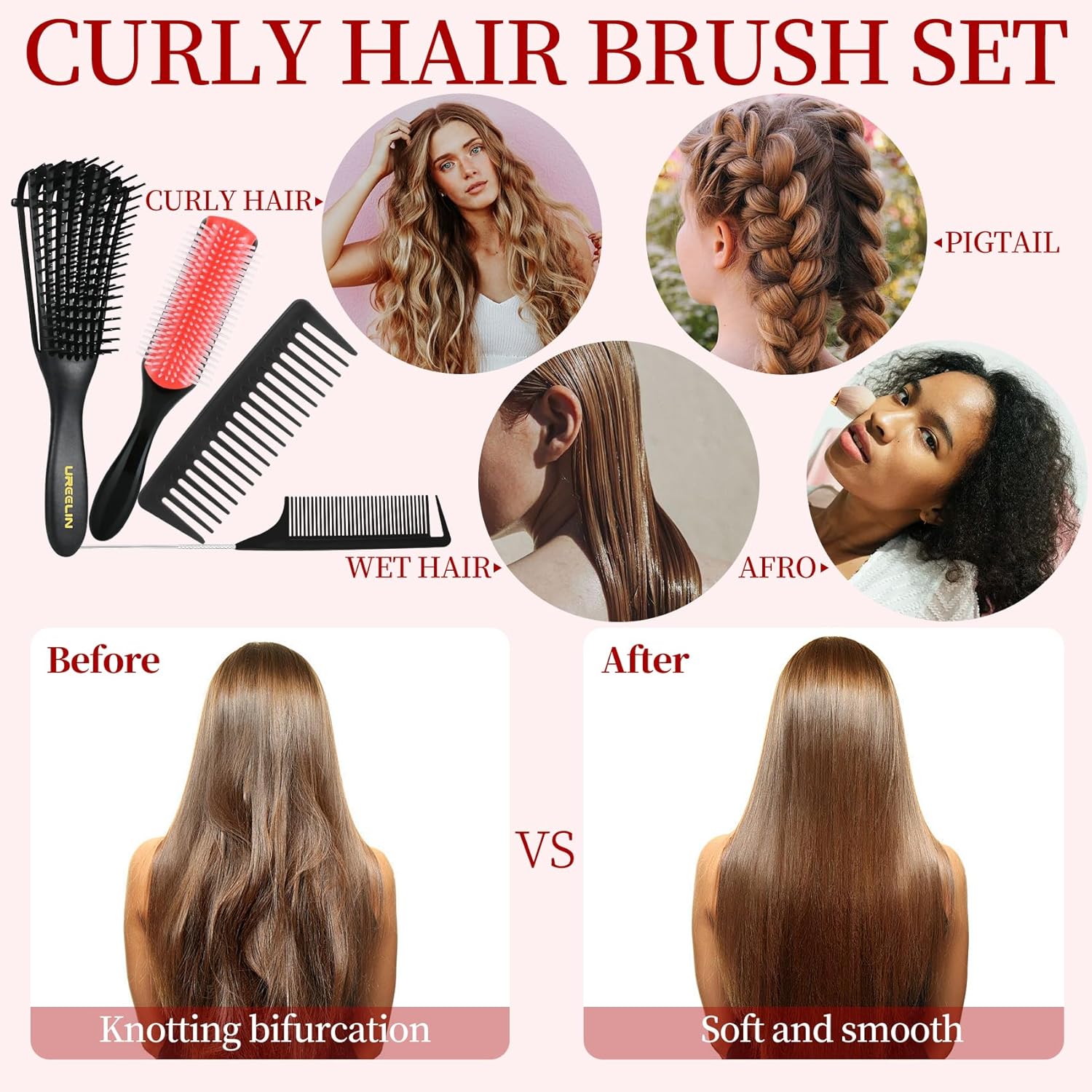 Textured Hair Brush Set for 3a to 4c Afro Hair Detangler Black - Image 8