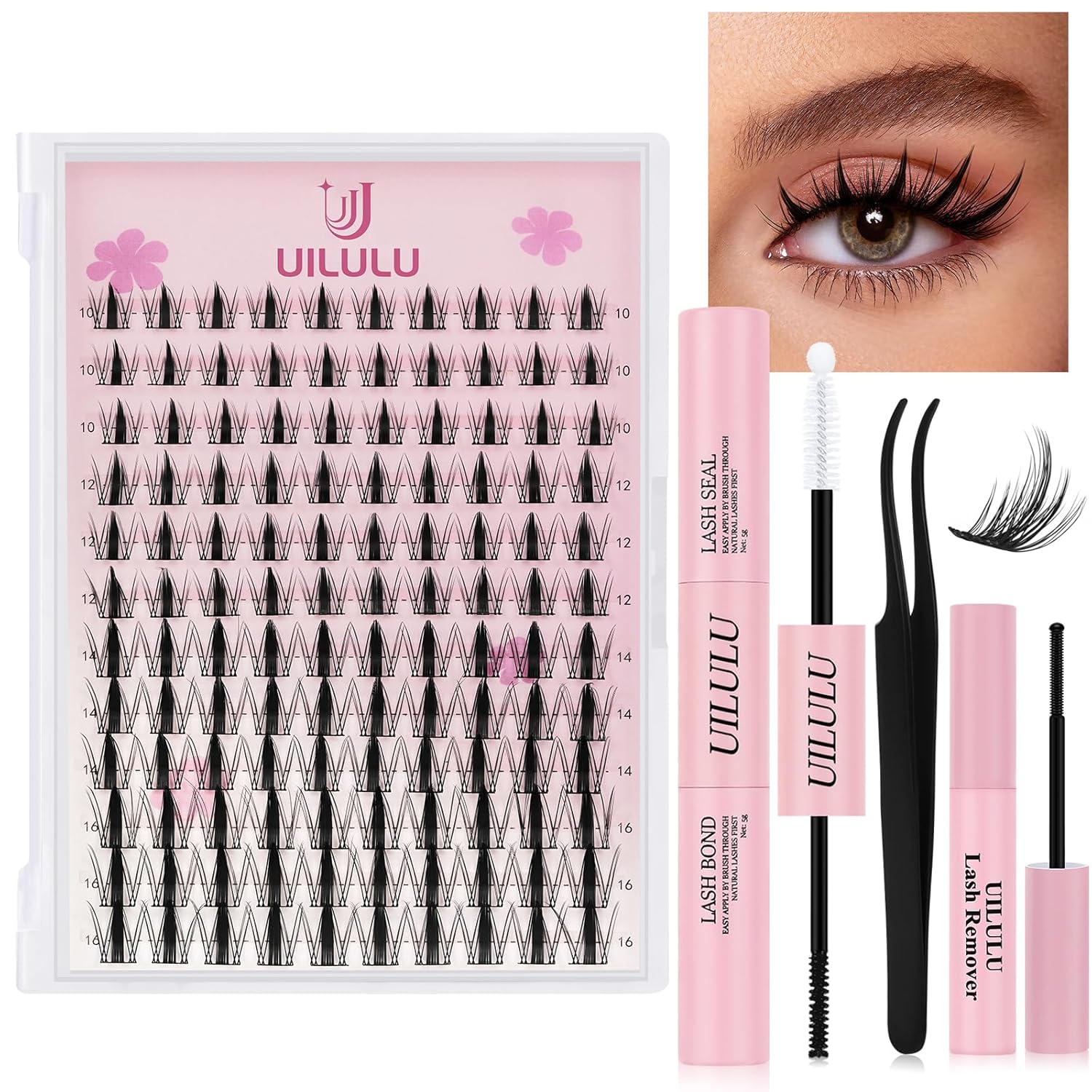 Lash Clusters Kit 10-16mm DIY Eyelash Extensions Kits 120 D Curl - 0.07D Individual Eyelashes Anime False Lashes Bond and Seal Remover Tweezers for Eye Lash Set at Home - Image 6