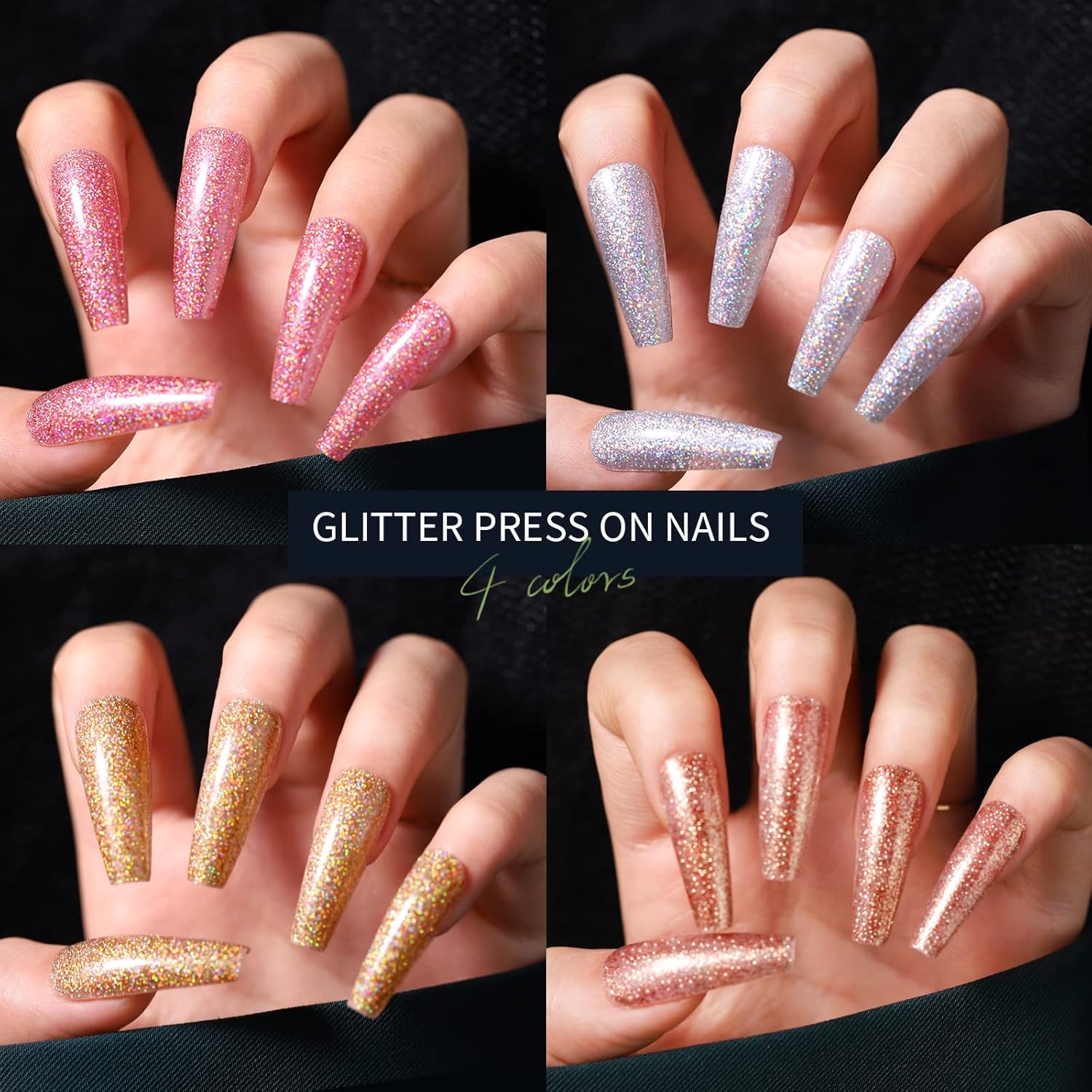 Teenitor Long Coffin Press On Nails, Full Cover Color Coffin Nail Tips, 288pcs Long Ballerina False Nails, 12 Colors Glue On Nails Long Coffin, Glitter Press On False Nails - Image 4