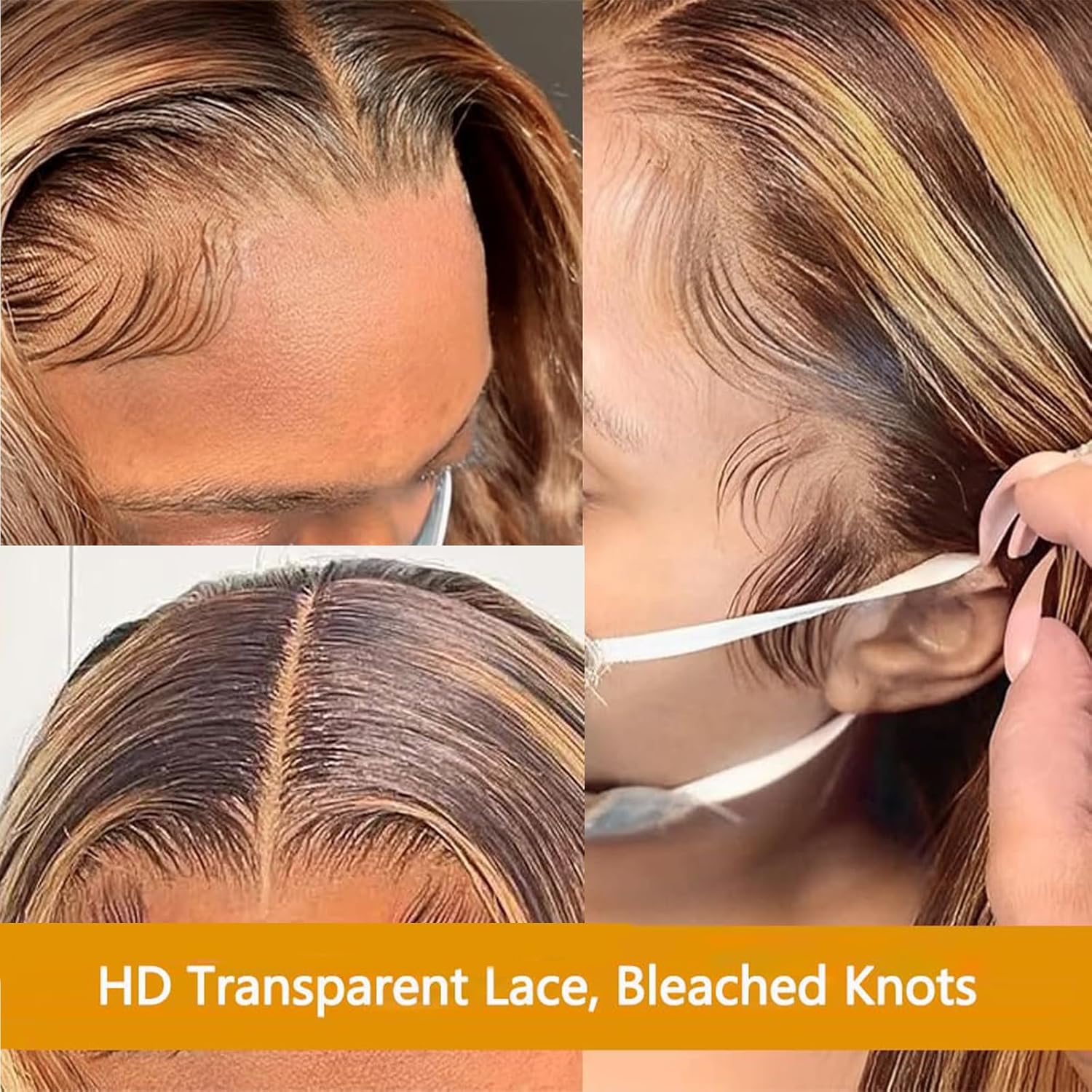 Highlight Ombre Lace Front Wig Human Hair 28Inch Honey Blonde Lace Front Wigs Human Hair 13x6 HD Lace Front Wig Human Hair 180% Density 4/27 Colored Straight Human Hair Pre Plucked with Baby Hair - Image 5