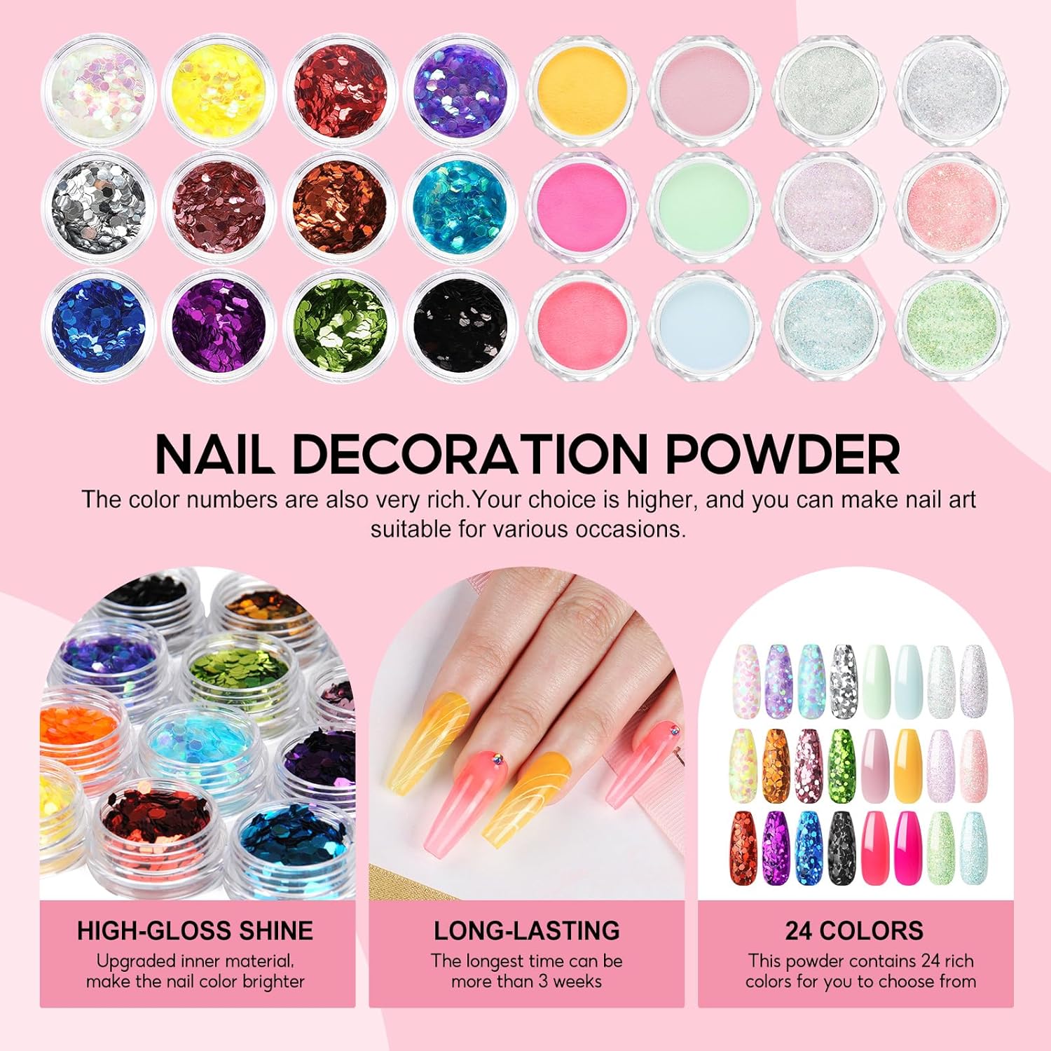 COSCELIA Acrylic Nail Kit for Beginners with Everything,4 Colors Acrylic Powder Professional Nail Kits with Nail Drill U V Light Glitter Decorations DIY Extension Nails Home Use for Women - Image 4