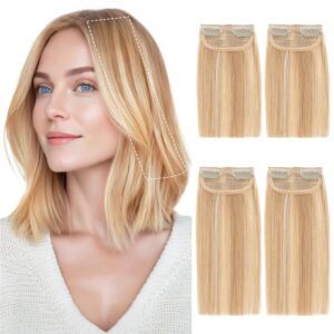 SEGO 4 Pcs Clip in Short Hair Volumizer Extensions Real Human Hair Natural Thick Hairpieces Toppers for Women With Thinning Hair Add Volume -#18P613 Ash Blonde&Bleach Blonde