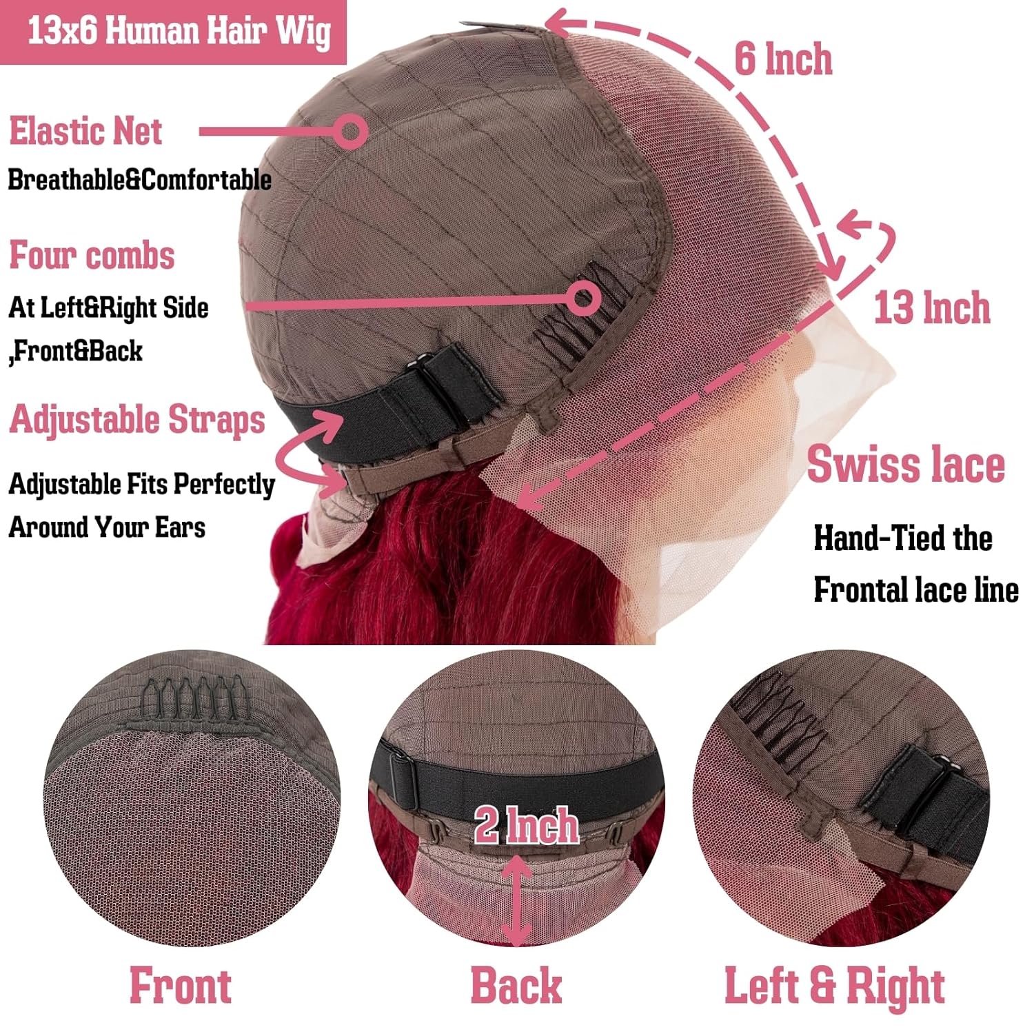 99j Burgundy Lace Front Wigs Human Hair 13x6 Hd Body Wave Lace Frontal Wigs Human Hair Pre Plucked 180 Density Glueless 99j Burgundy Red Wig Human Hair Colored Wigs for Women with Baby Hair 26 Inch - Image 4