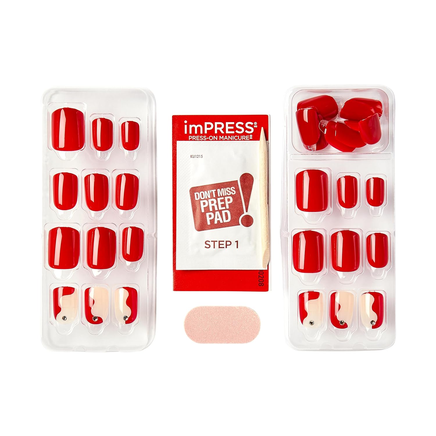 KISS imPRESS Press-On Manicure Fake Nails – Adore You, Short, Square, Red, Easy Press On, Chip Proof, Smudge Proof, Waterproof, No Dry Time, Comfortable & Secure, Super Hold Adhesive | 30 Count - Image 9