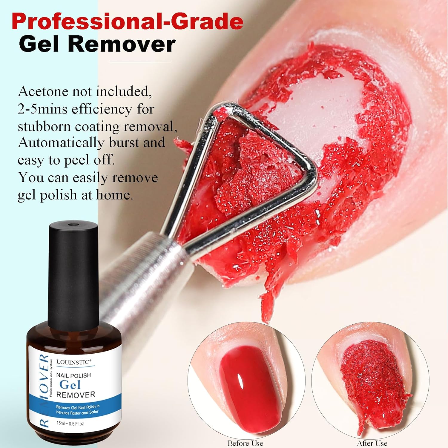 Gel Nail Polish Remover, Gel Remover Kit with Liquid Latex for Nails, No Need to Wrap or Soak, Removes Nail Polish in 2-5 Minutes, Acetone Free, Not Damage to Nails, with Manicure Tools - Image 2