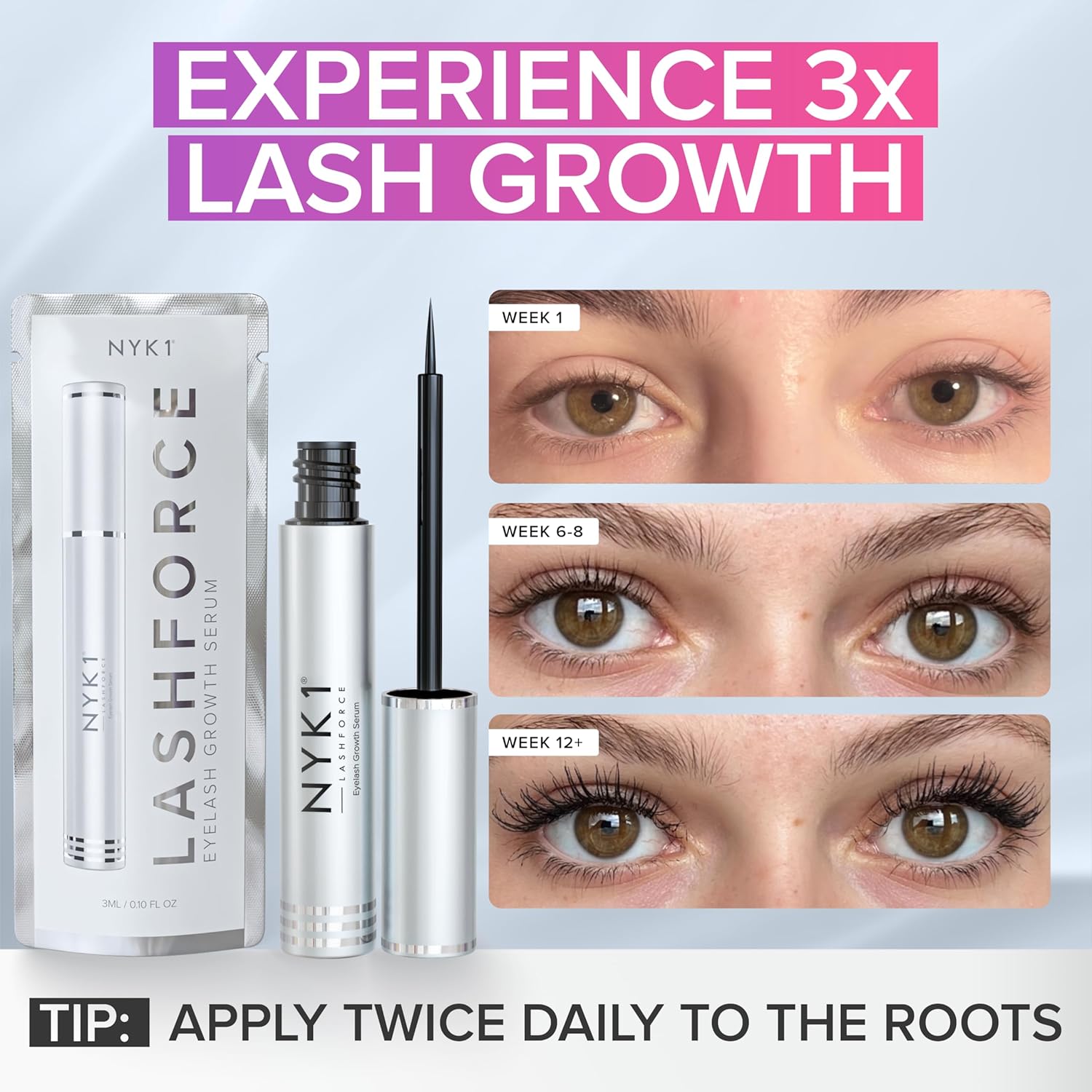 NYK1 CONCENTRATED Lash Serum For Eyelash Growth (3ml) LashForce Eyelash Serum To Grow Lashes Longer And Thicker - Lash Growth Serums For Easy Application And Long Lasting Results For Fuller Eyelashes - Image 4