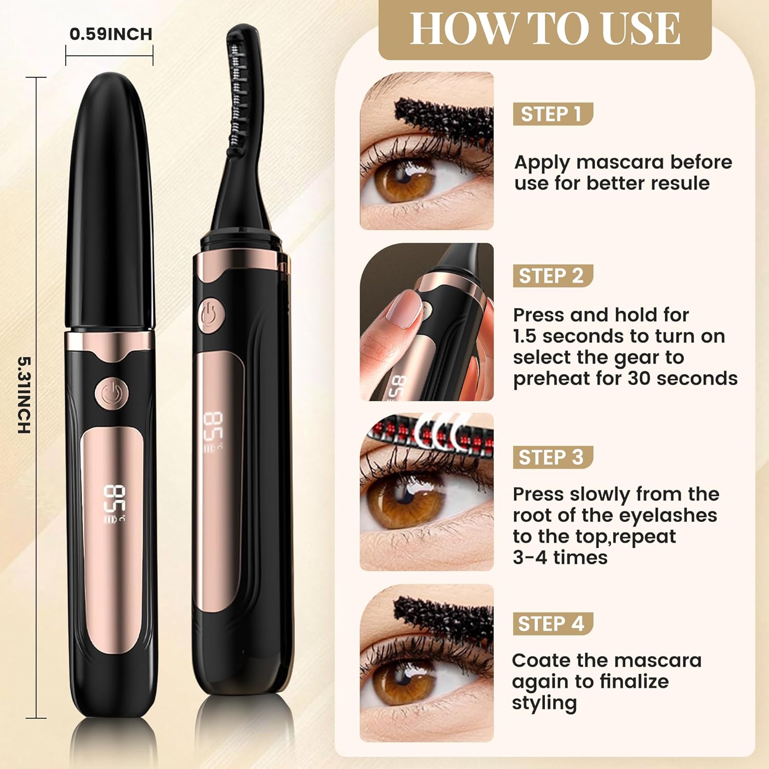 Heated Eyelash Curler, Best Selling Eyelash Curler, 10 Seconds Quick Heat - Lasts Long - with Led Display, use with Mascara, Suitable for Women and Girls - Image 3