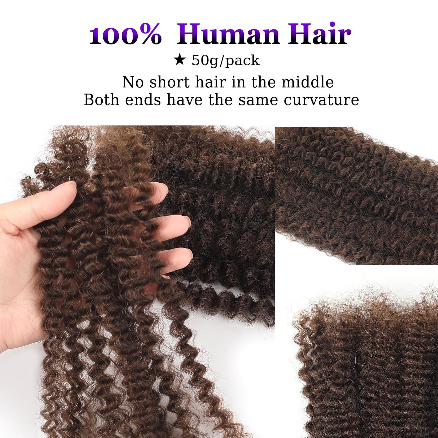 Afro Kinky Curly Human Hair Bulk for Passion Twists Marley Twist Temporary Locks, Mini Twist or Permanent Locs Afro Kinky Bulk Human Hair Can be bleached and dyed 1 Pack 50 Gram (4#, 12) - Image 4