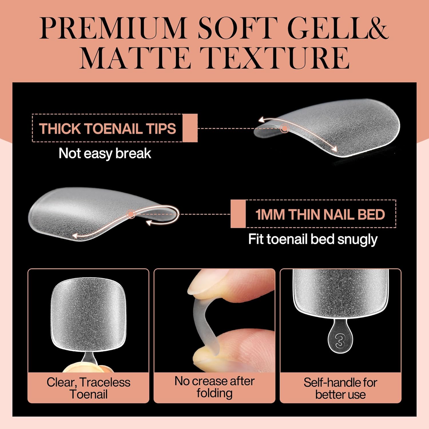 Short Toe Nail Tips Square Toe Nail Press Ons Full Matte 504pcs Full Cover Toenail Press On Nails Smoothly Curved for Any Toenail Shapes Easily DIY Salon, 12 Sizes Toe Acrylic Nails, Luckyfairy - Image 3